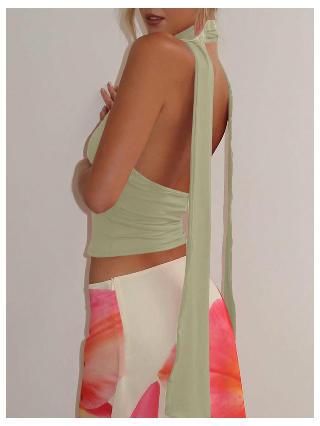 Foto 3 pulgar | Bufanda Halter  Top Corto Soly Hux Para Mujer  Cuello En V Profundo  Verde - Venta Internacional.
