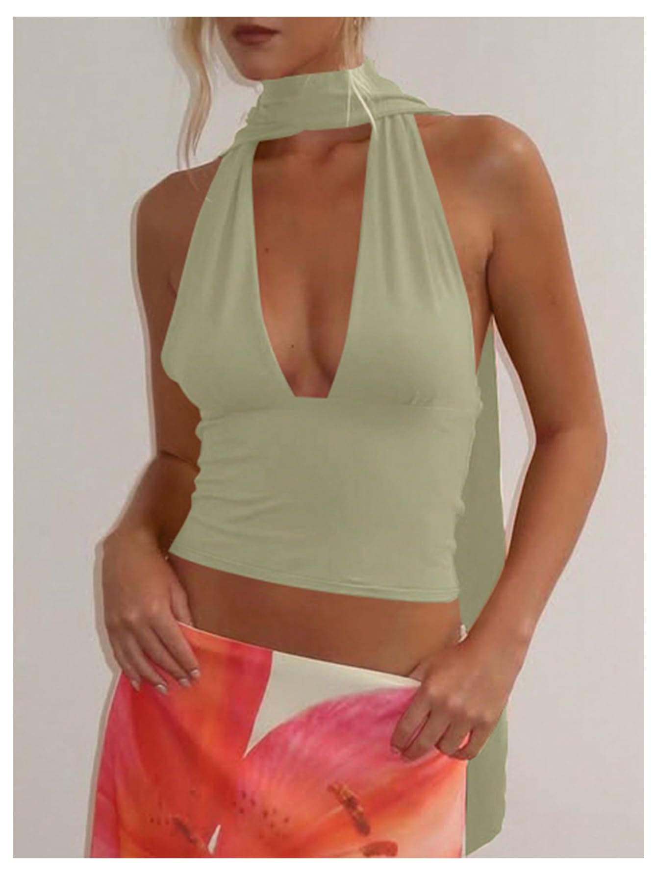 Foto 5 pulgar | Bufanda Halter  Top Corto Soly Hux Para Mujer  Cuello En V Profundo  Verde - Venta Internacional.