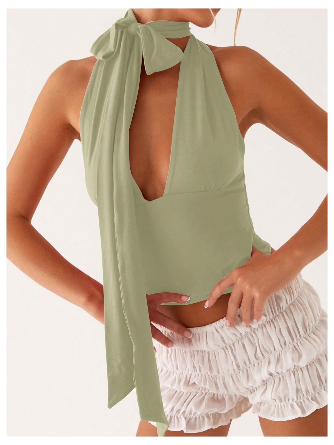 Foto 6 pulgar | Bufanda Halter  Top Corto Soly Hux Para Mujer  Cuello En V Profundo  Verde - Venta Internacional.