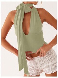 Foto 5 | Bufanda Halter Top Corto Soly Hux Para Mujer Cuello En V Profundo Verde - Venta Internacional.