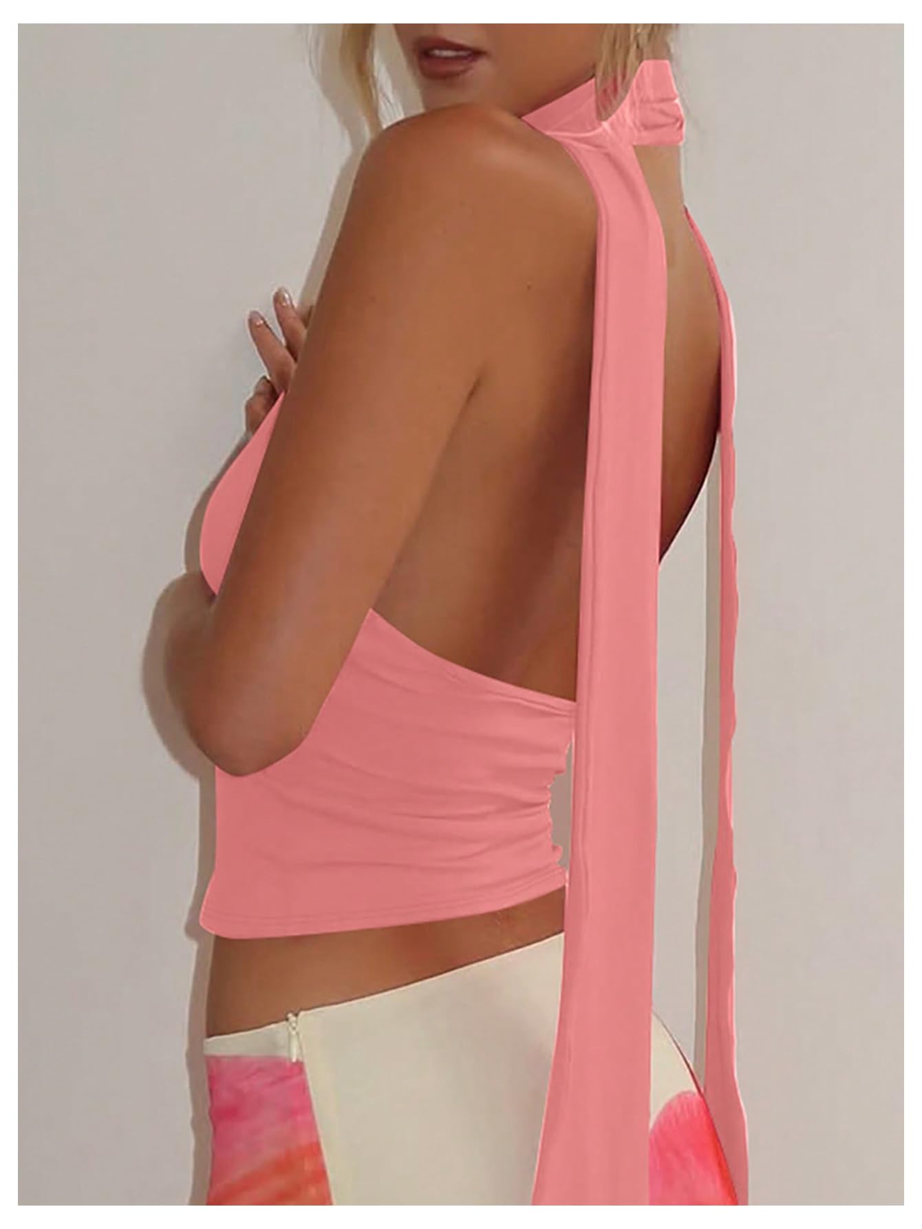 Foto 3 pulgar | Bufanda Halter  Top Corto Soly Hux Para Mujer  Cuello En V Profundo  Rosa - Venta Internacional.