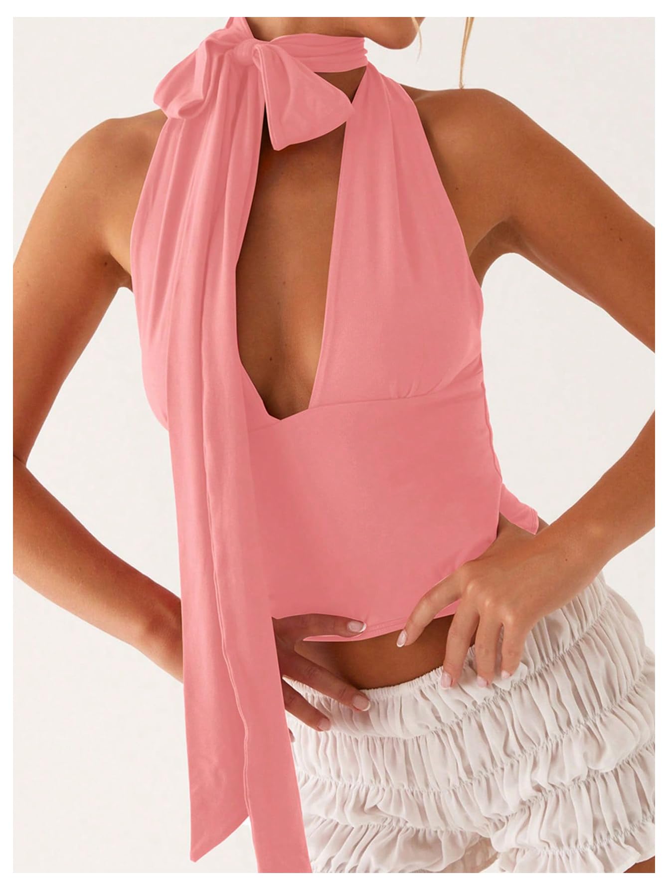 Foto 6 pulgar | Bufanda Halter  Top Corto Soly Hux Para Mujer  Cuello En V Profundo  Rosa - Venta Internacional.