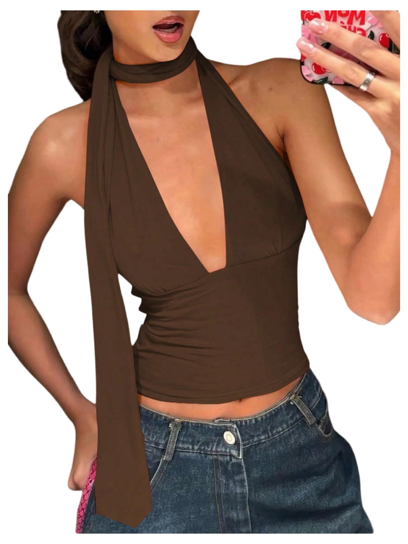 Bufanda Halter  Top Corto Soly Hux Para Mujer  Marrón Café  Xs - Venta Internacional.