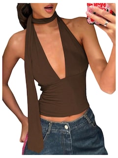 Foto 1 | Bufanda Halter Top Corto Soly Hux Para Mujer Marrón Café Xs - Venta Internacional.