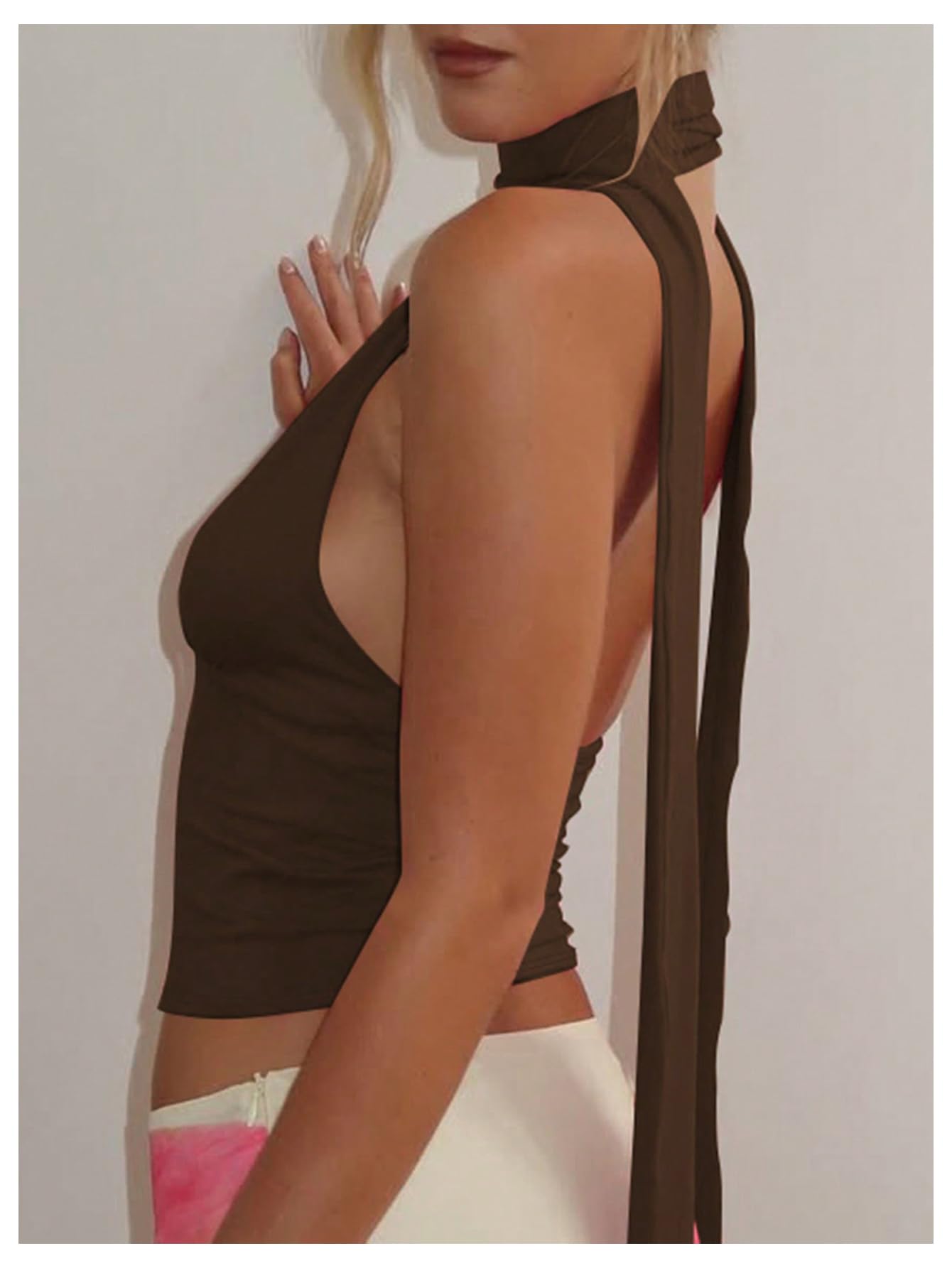 Foto 3 pulgar | Bufanda Halter  Top Corto Soly Hux Para Mujer  Marrón Café  Xs - Venta Internacional.