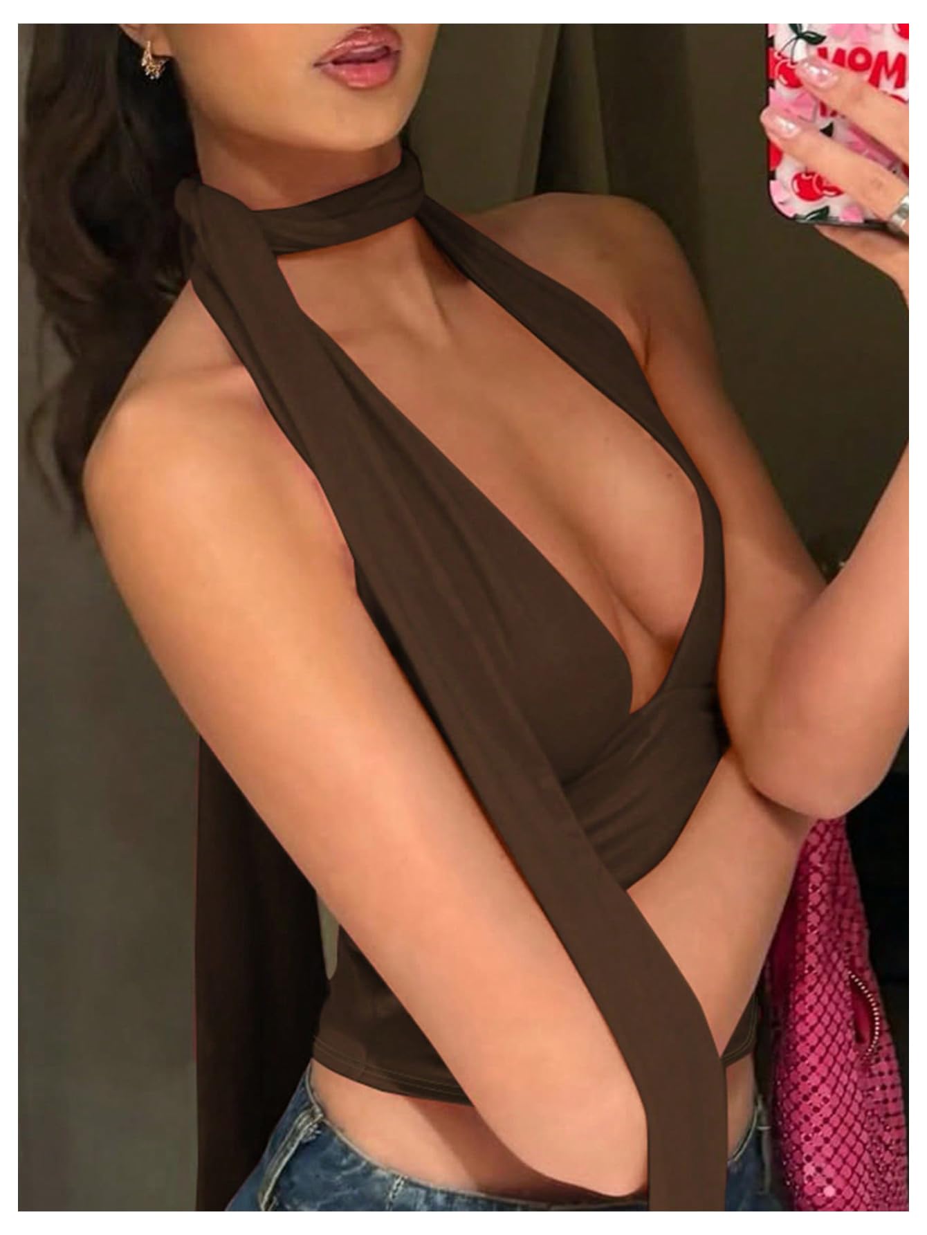 Foto 4 pulgar | Bufanda Halter  Top Corto Soly Hux Para Mujer  Marrón Café  Xs - Venta Internacional.