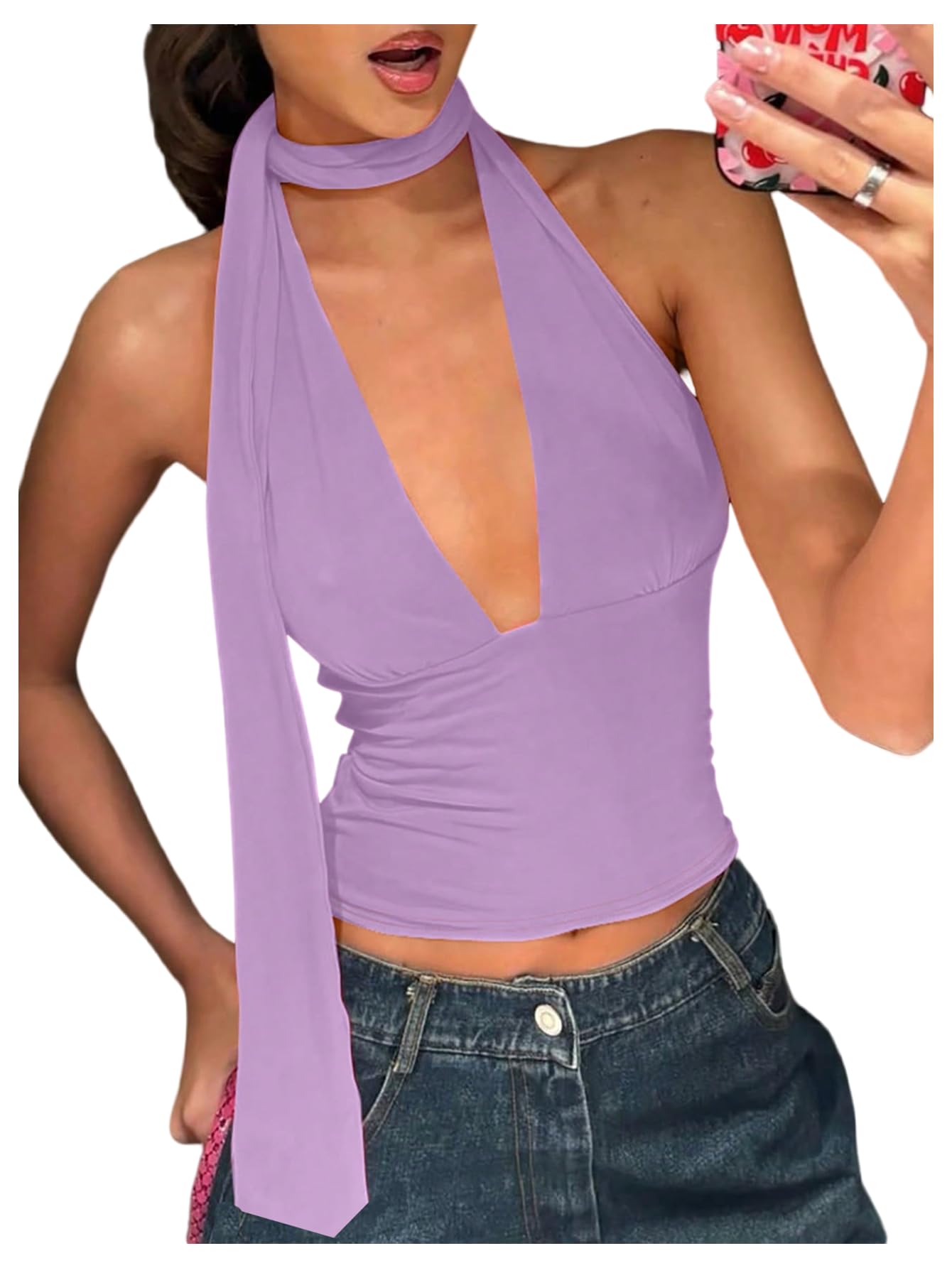 Foto 2 pulgar | Bufanda Halter  Top Corto Soly Hux Para Mujer  Color Morado  Talla M - Venta Internacional.