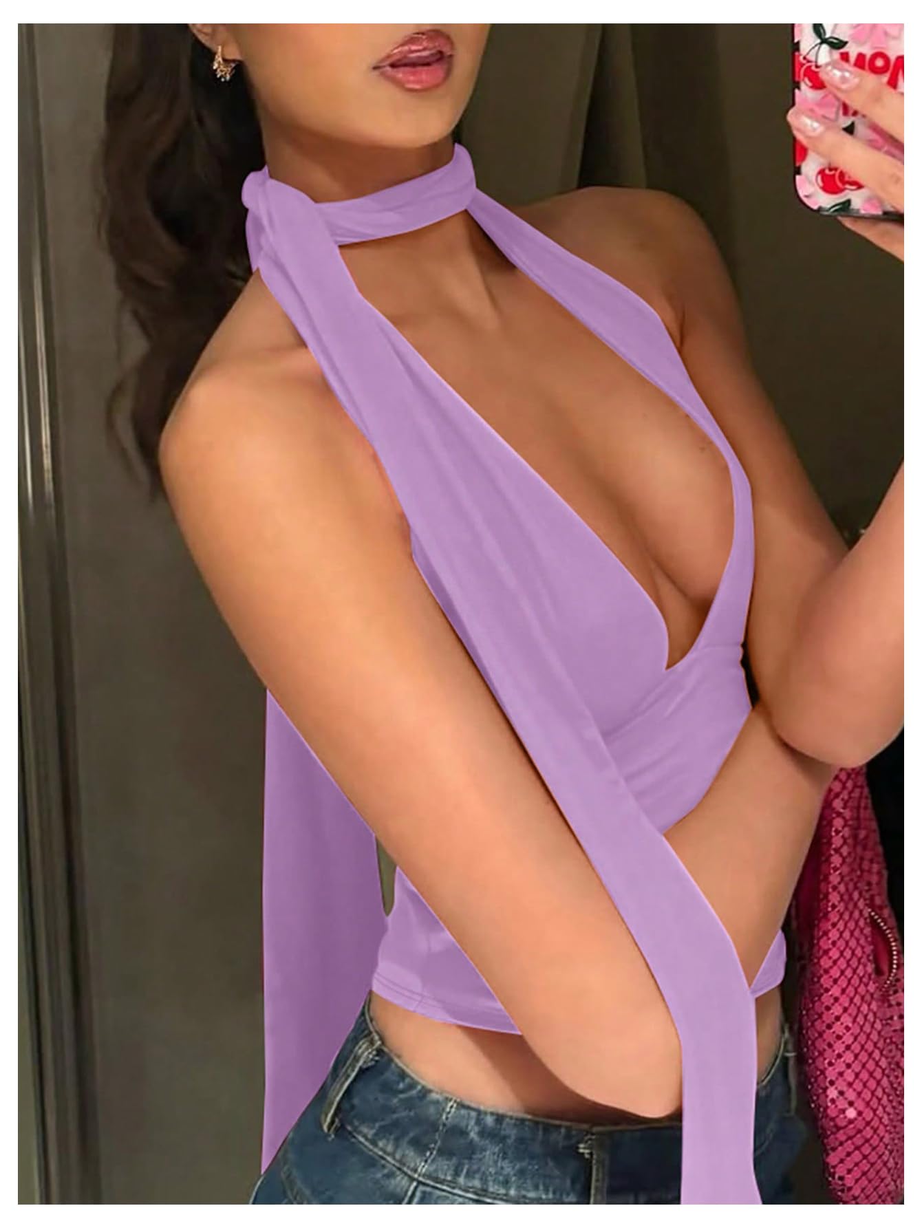 Foto 4 pulgar | Bufanda Halter  Top Corto Soly Hux Para Mujer  Color Morado  Talla M - Venta Internacional.
