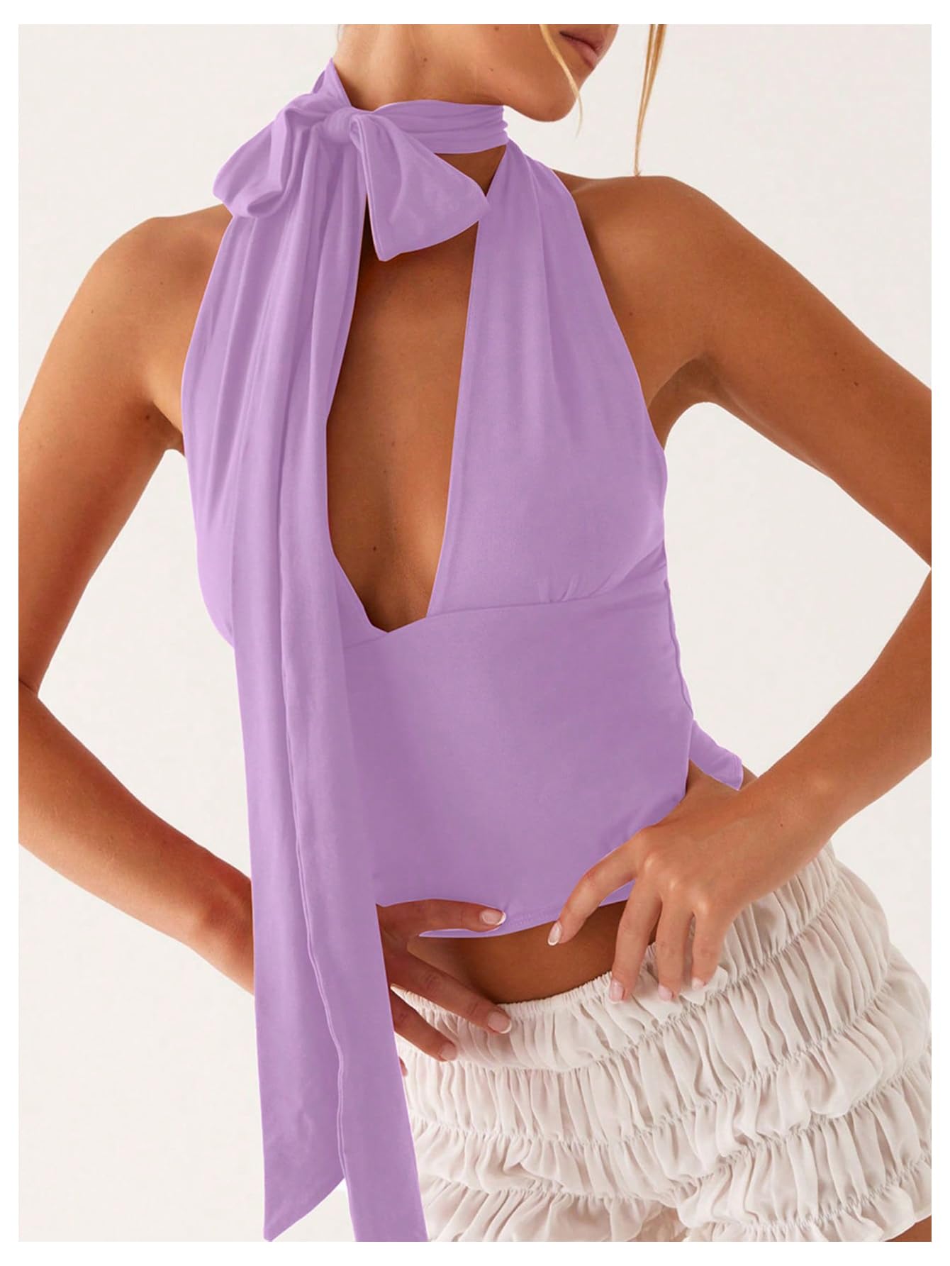 Foto 5 | Bufanda Halter  Top Corto Soly Hux Para Mujer  Color Morado  Talla M - Venta Internacional.