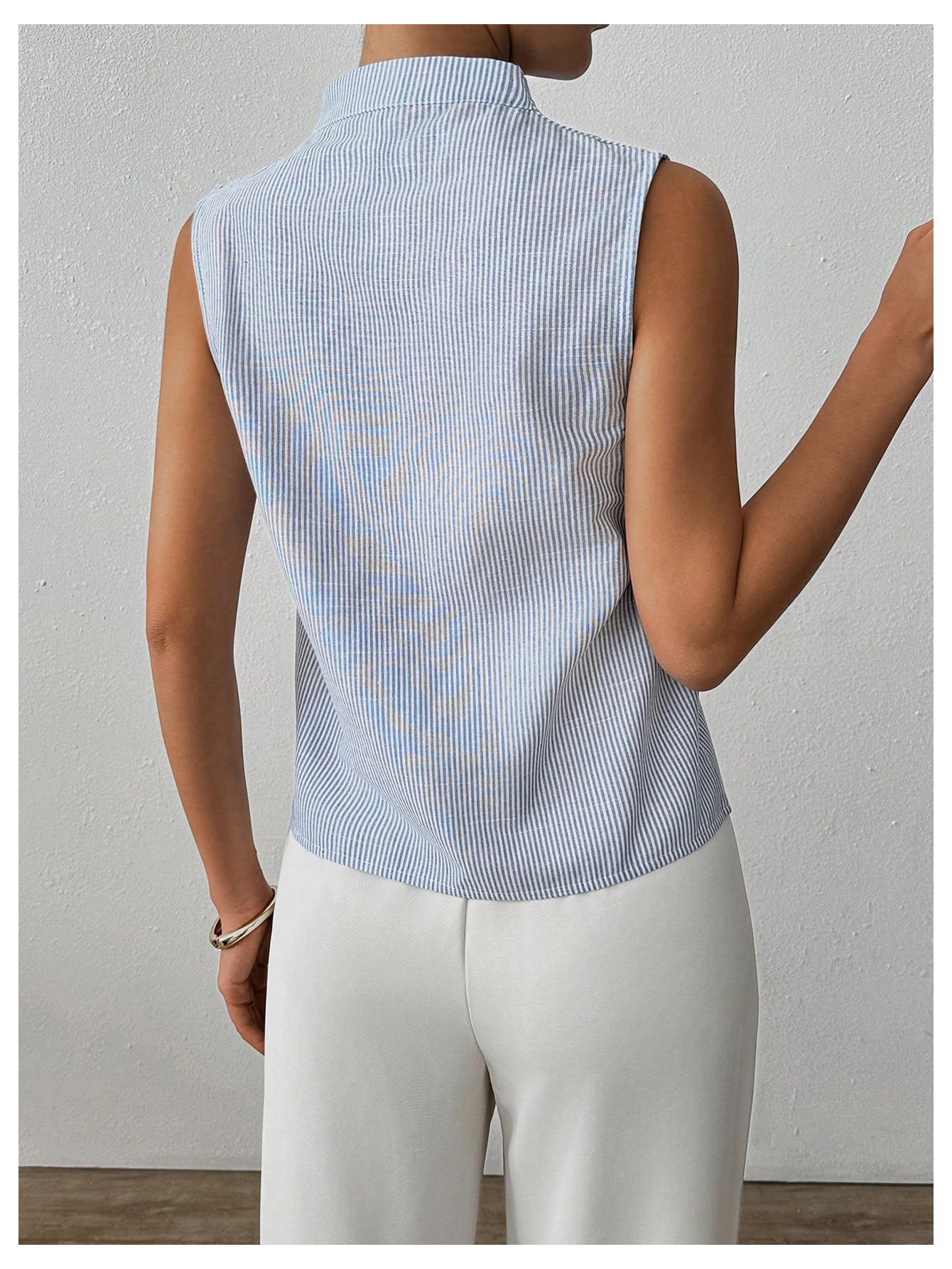 Foto 3 pulgar | Blusa Soly Hux Con Cuello En V Para Mujer  Sin Mangas  A Rayas Azul/blancas - Venta Internacional.
