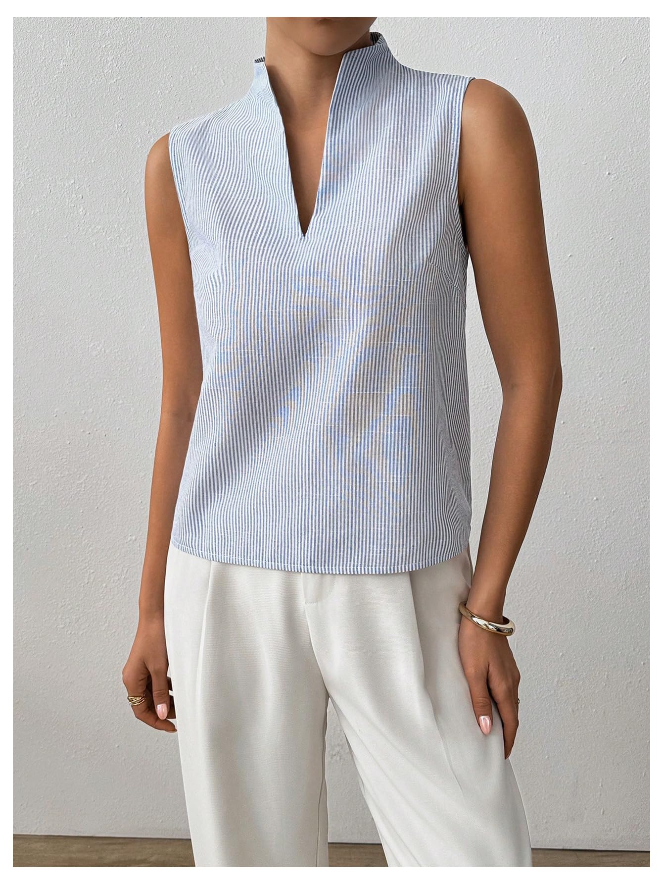 Foto 5 pulgar | Blusa Soly Hux Con Cuello En V Para Mujer  Sin Mangas  A Rayas Azul/blancas - Venta Internacional.