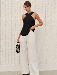 Foto 5 | Blusa Yeokou De Punto Con Cuello Cruzado Para Mujer Color Negro - Venta Internacional.