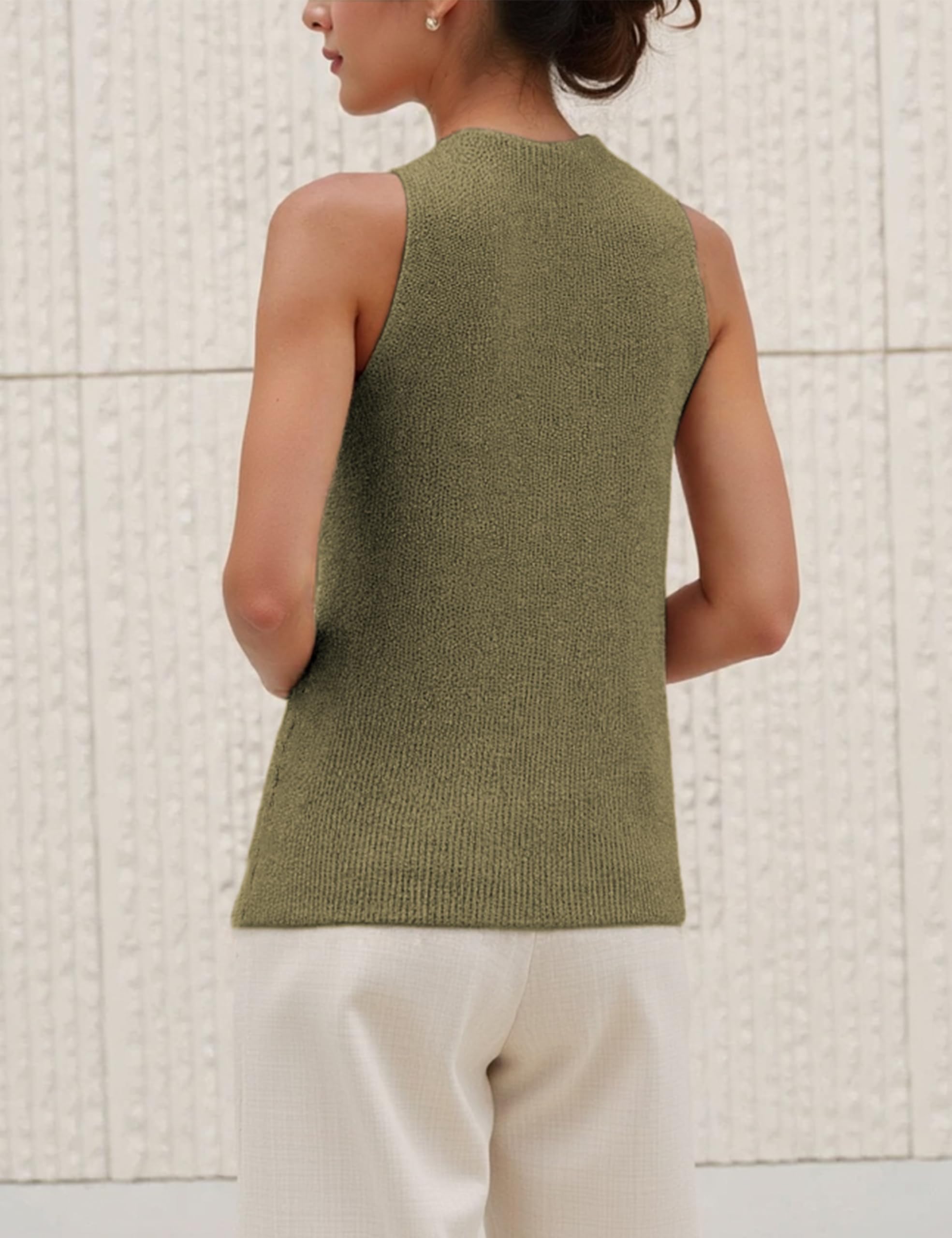 Foto 3 | Blusa Yeokou Para Mujer  Cuello Cruzado  Punto  Verde Militar - Venta Internacional.