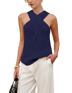 Foto 1 | Blusa Yeokou Para Mujer Cuello Cruzado Punto Azul Marino - Venta Internacional.