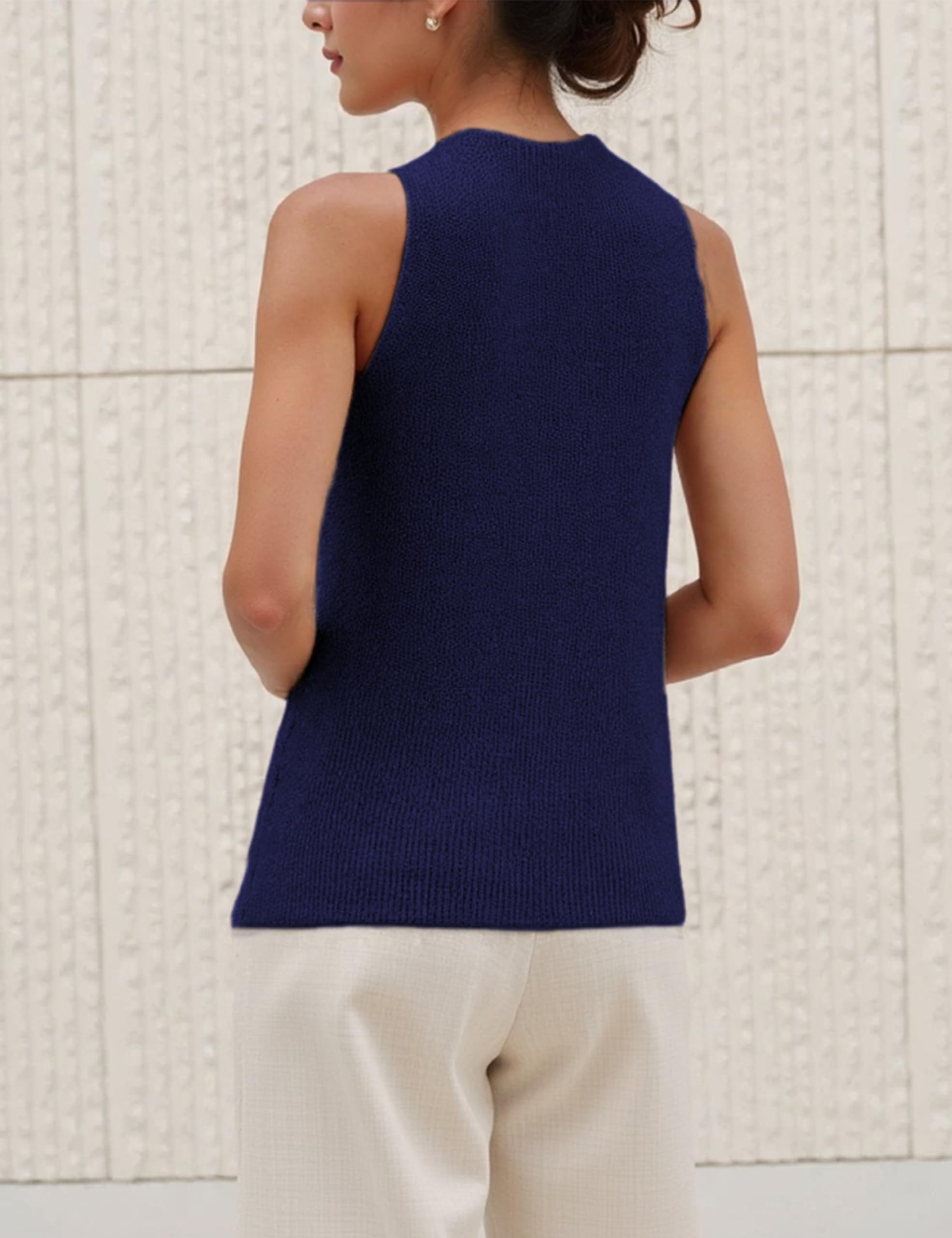 Foto 3 pulgar | Blusa Yeokou Para Mujer  Cuello Cruzado  Punto Azul Marino - Venta Internacional.