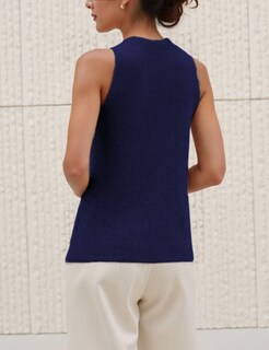 Foto 2 | Blusa Yeokou Para Mujer Cuello Cruzado Punto Azul Marino - Venta Internacional.