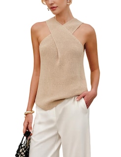 Foto 1 | Blusa Yeokou De Punto Con Cuello Cruzado Para Mujer Color Caqui - Venta Internacional.