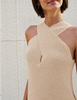 Foto 2 | Blusa Yeokou De Punto Con Cuello Cruzado Para Mujer Color Caqui - Venta Internacional.
