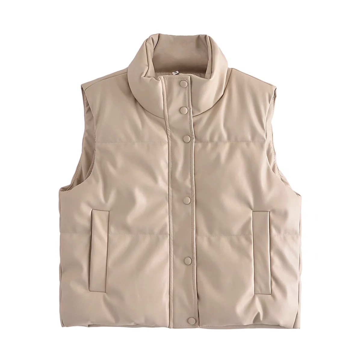 Foto 2 pulgar | Venta Internacional - Chaleco con Cierre de Cremallera Beige para Mujer