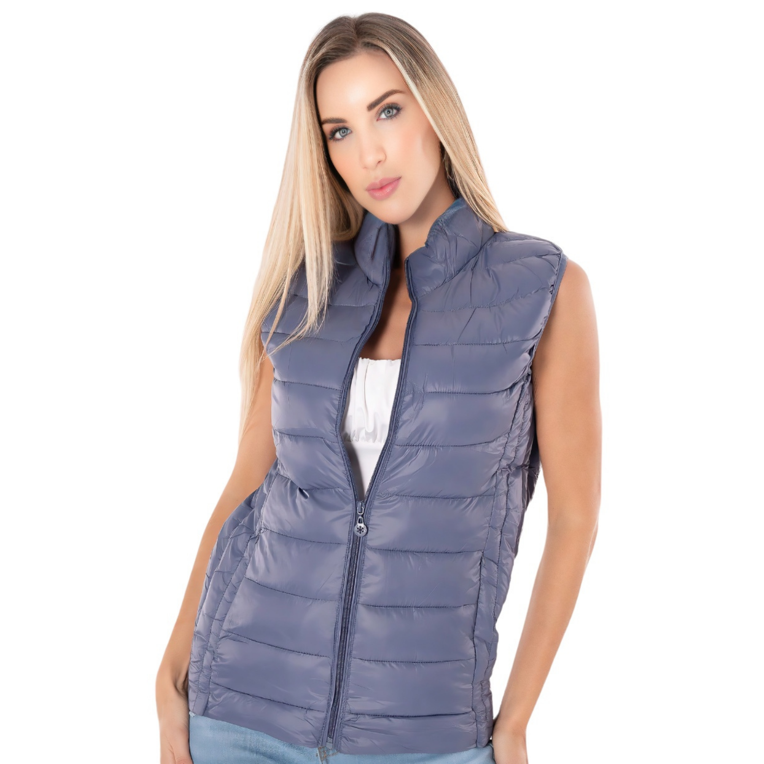 Foto 1 | Chaleco para Mujer Acolchonado Azul Claro Capitonado
