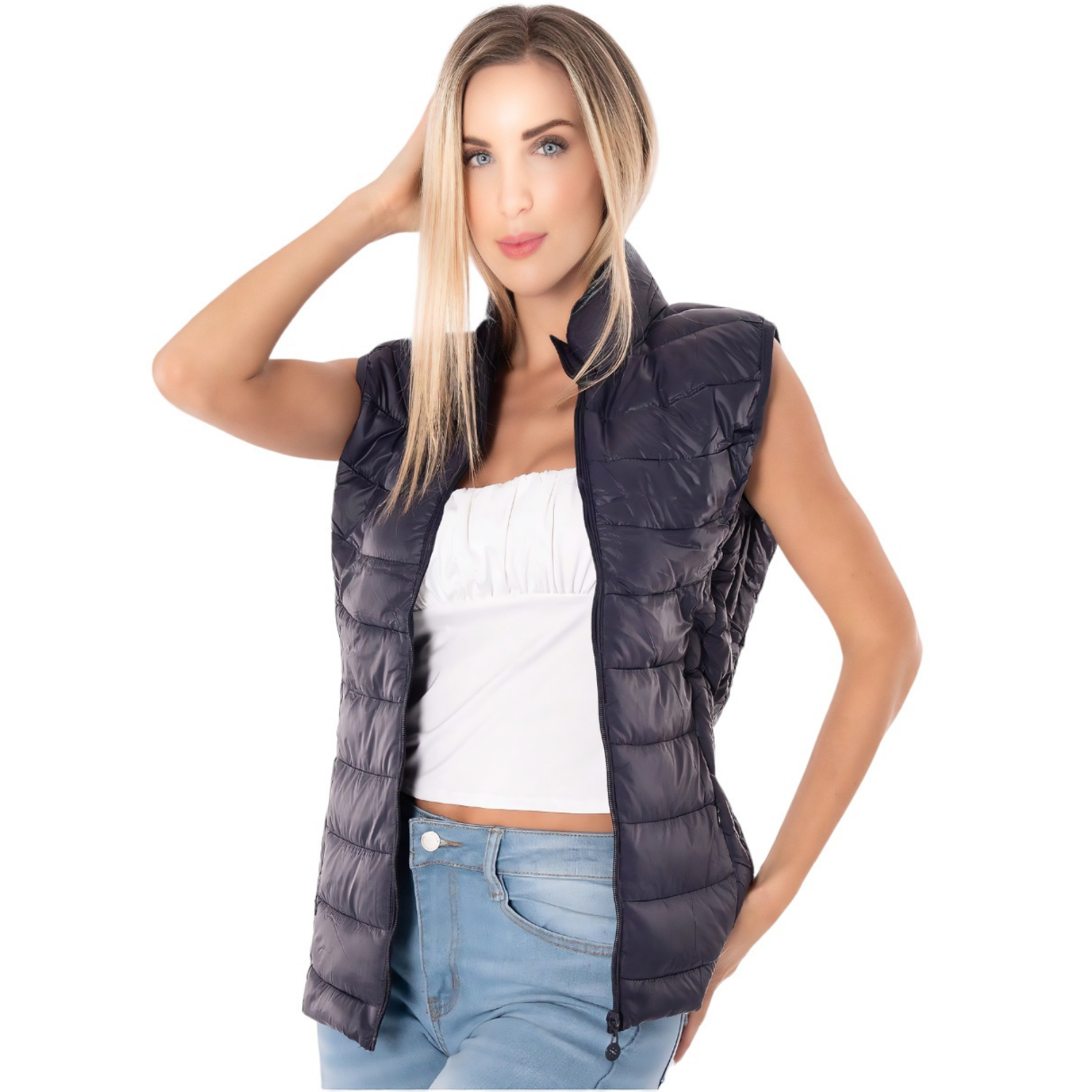 Foto 1 | Chaleco Acolchonado Azul Marino para Mujer