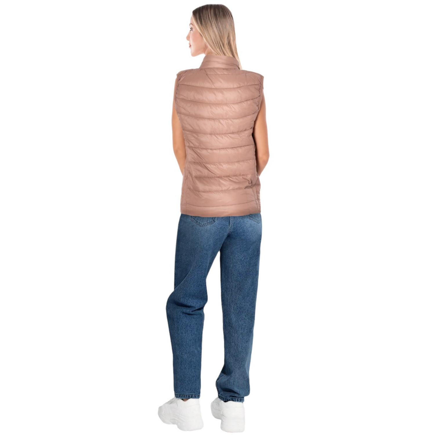 Foto 4 pulgar | Chaleco Acolchonado para Mujer Chal-1001 Beige Capitonado con Cierre y Bolsas