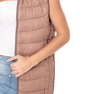 Foto 4 | Chaleco Acolchonado para Mujer Chal-1001 Beige Capitonado con Cierre y Bolsas
