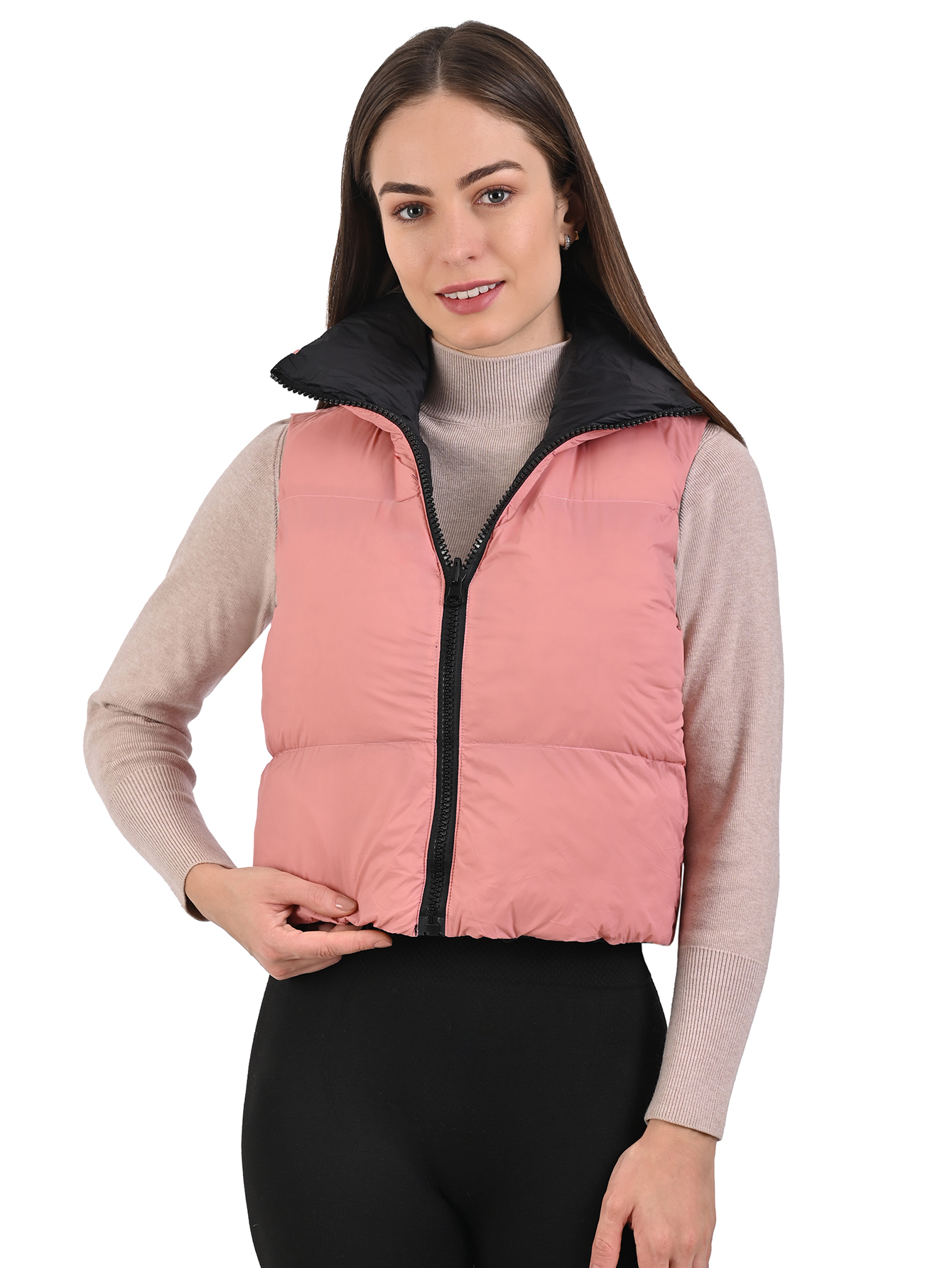 Chaleco Dama Capitonado Acolchado Reversible Doble Vista Rosa Claro