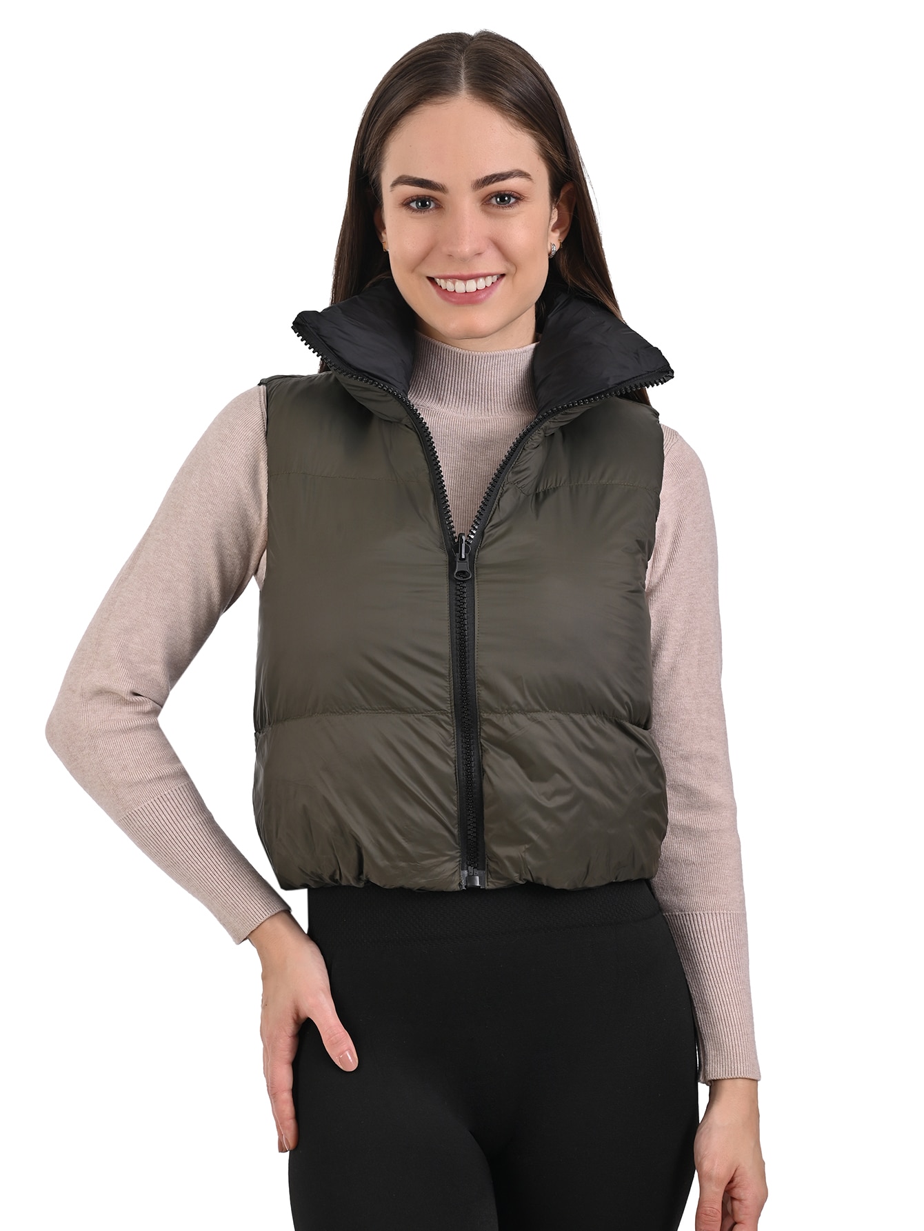 Chaleco Dama Capitonado Acolchado Reversible Doble Vista Verde Militar $299