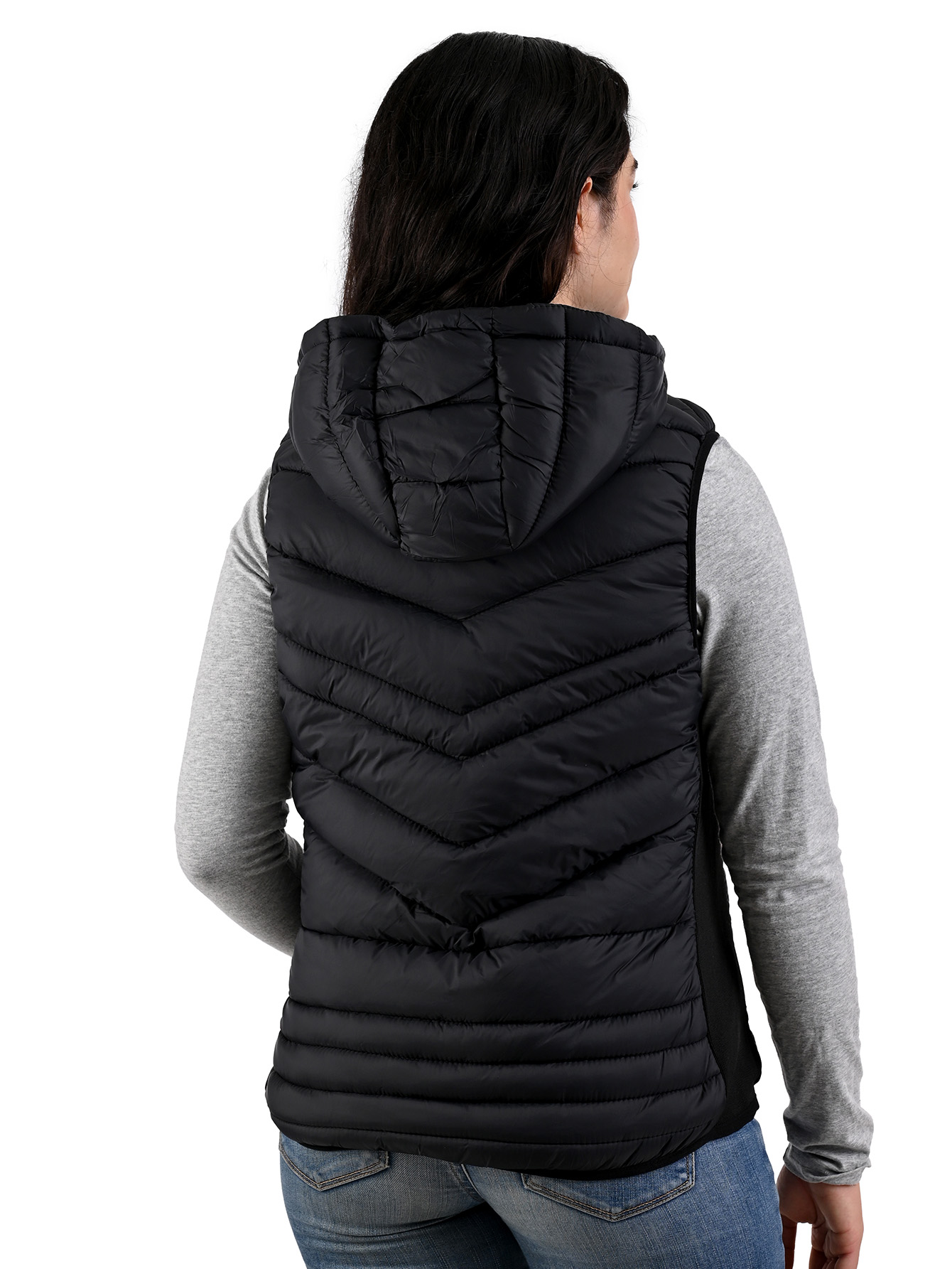Foto 3 pulgar | Chaleco Capitonado Afelpado Cardigan Capucha Removible Negro