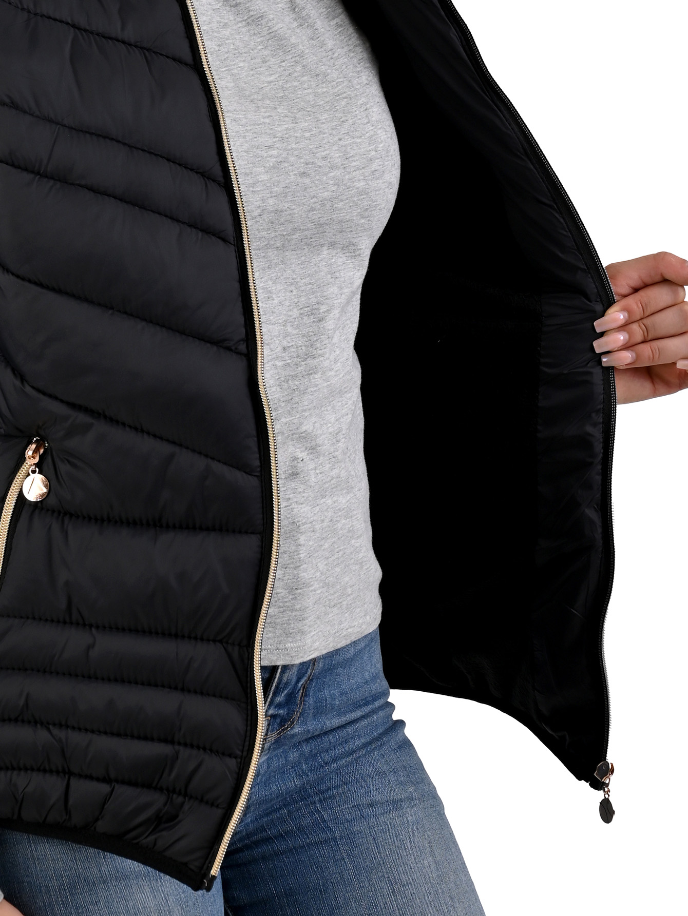 Foto 5 pulgar | Chaleco Capitonado Afelpado Cardigan Capucha Removible Negro