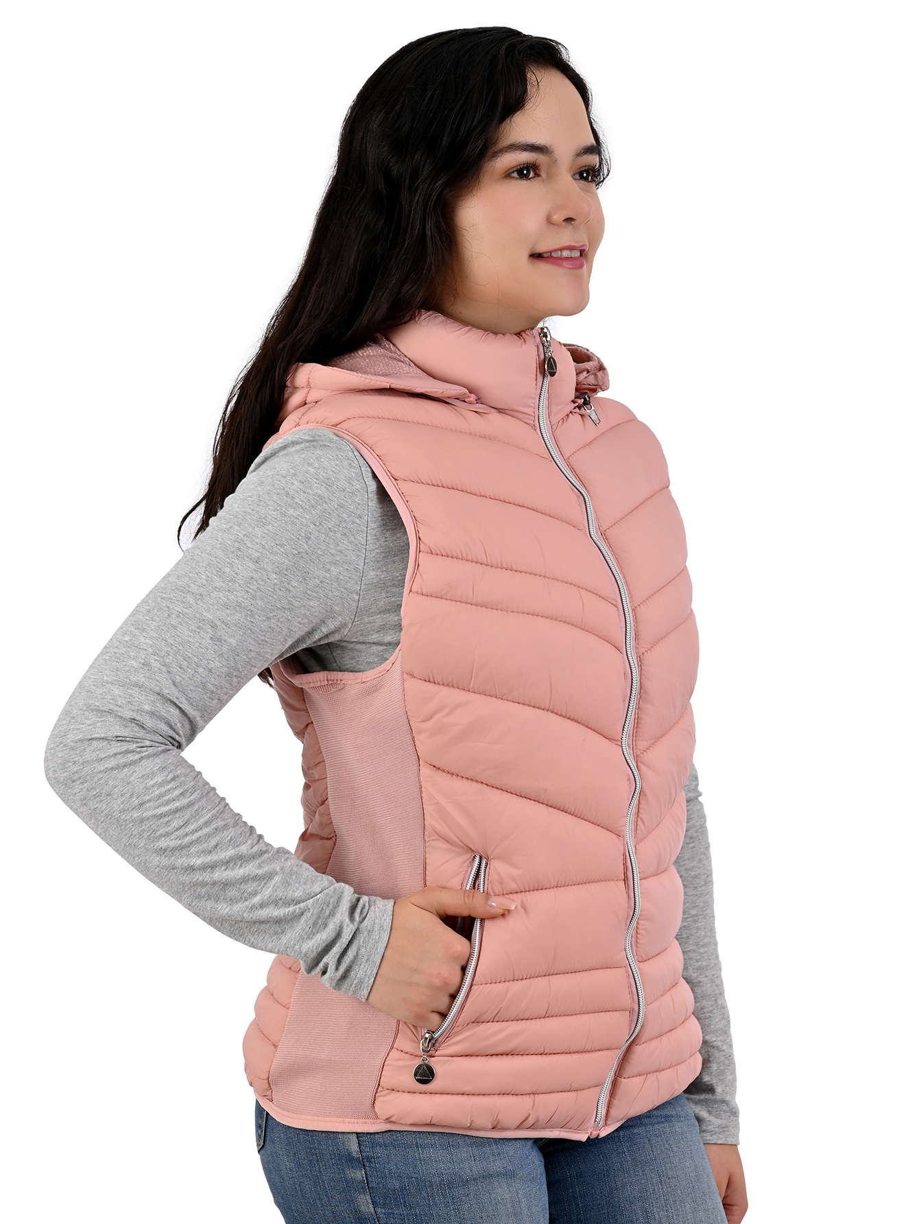 Foto 4 pulgar | Chaleco Capitonado Afelpado Cardigan Capucha Removible Rosa