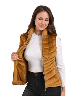 Foto 2 | Chaleco Afelpado Aterciopelado Para Mujer Tipo Velur Camel