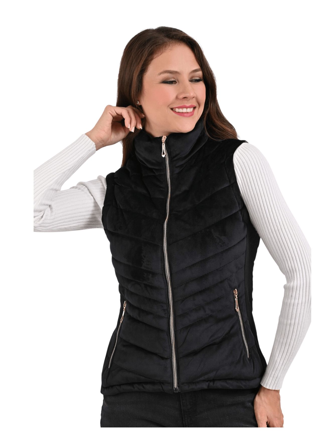 Foto 2 pulgar | Chaleco  Afelpado Para Mujer Cardigan Aterciopelado Tipo Velur Negro