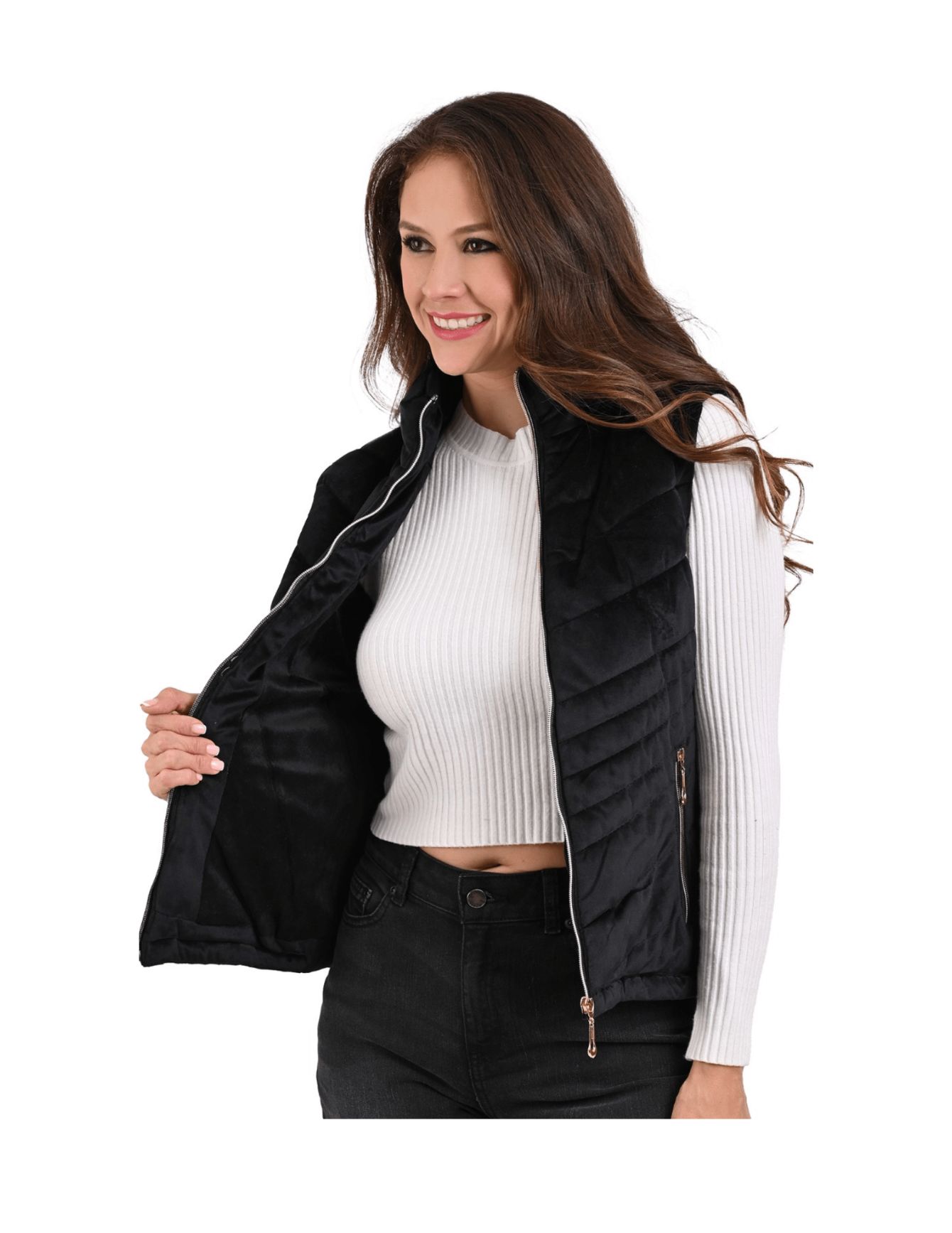 Foto 3 pulgar | Chaleco  Afelpado Para Mujer Cardigan Aterciopelado Tipo Velur Negro