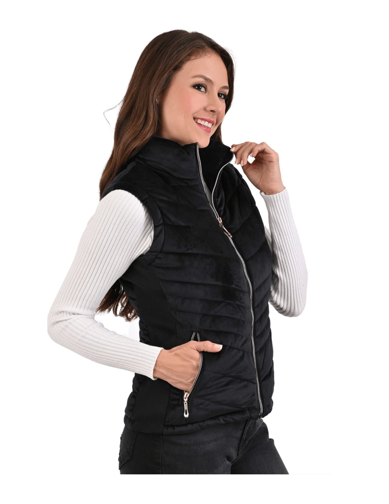 Foto 4 pulgar | Chaleco  Afelpado Para Mujer Cardigan Aterciopelado Tipo Velur Negro