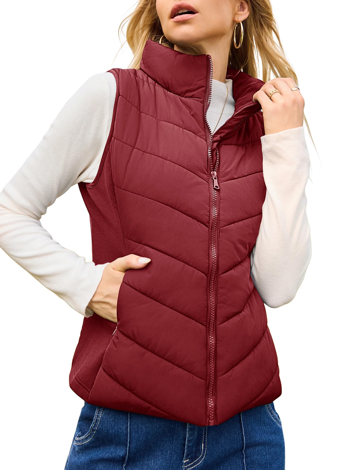 Foto 1 | Chaleco Acolchado Dokotoo Para Mujer, Color Rojo Cálido, Cuello Alto, Xxl - Venta Internacional.