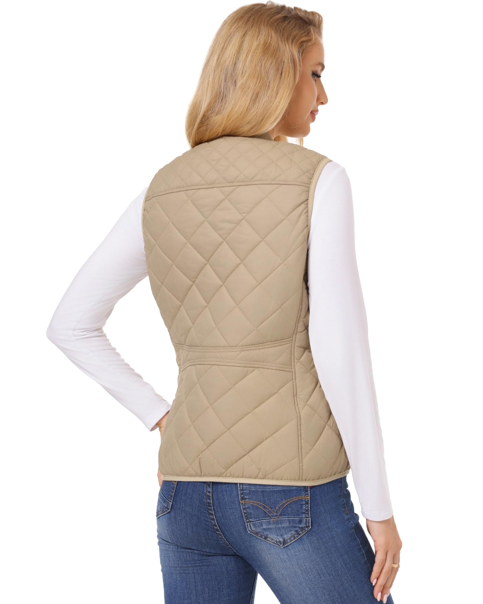 Foto 4 pulgar | Chaleco Acolchado Fuinloth Para Mujer, Cuello Acanalado, Ligero, Color Caqui - Venta Internacional.