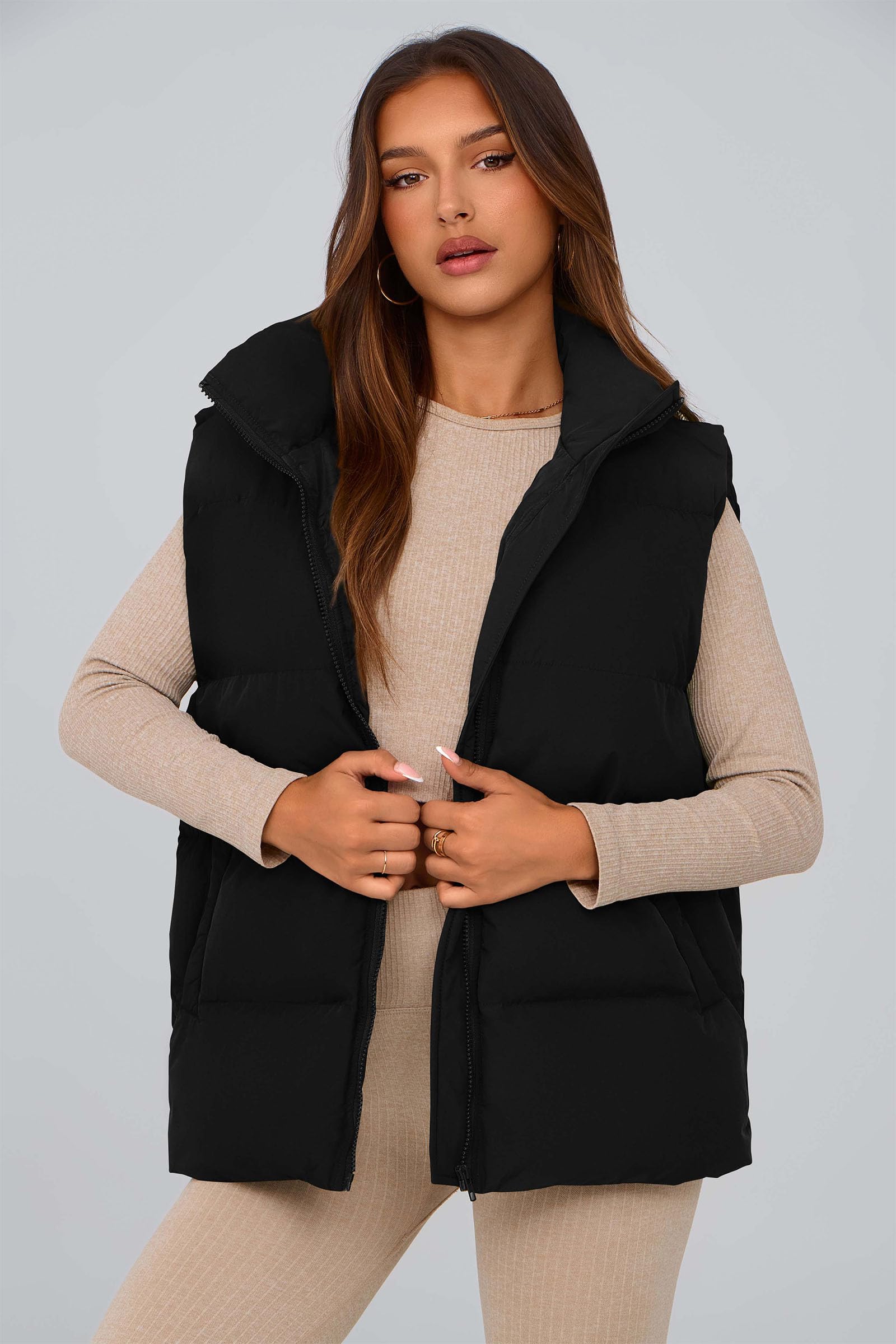 Foto 5 | Chalecos Acolchados Prettygarden Para Mujer, Color Negro, Talla L - Venta Internacional.