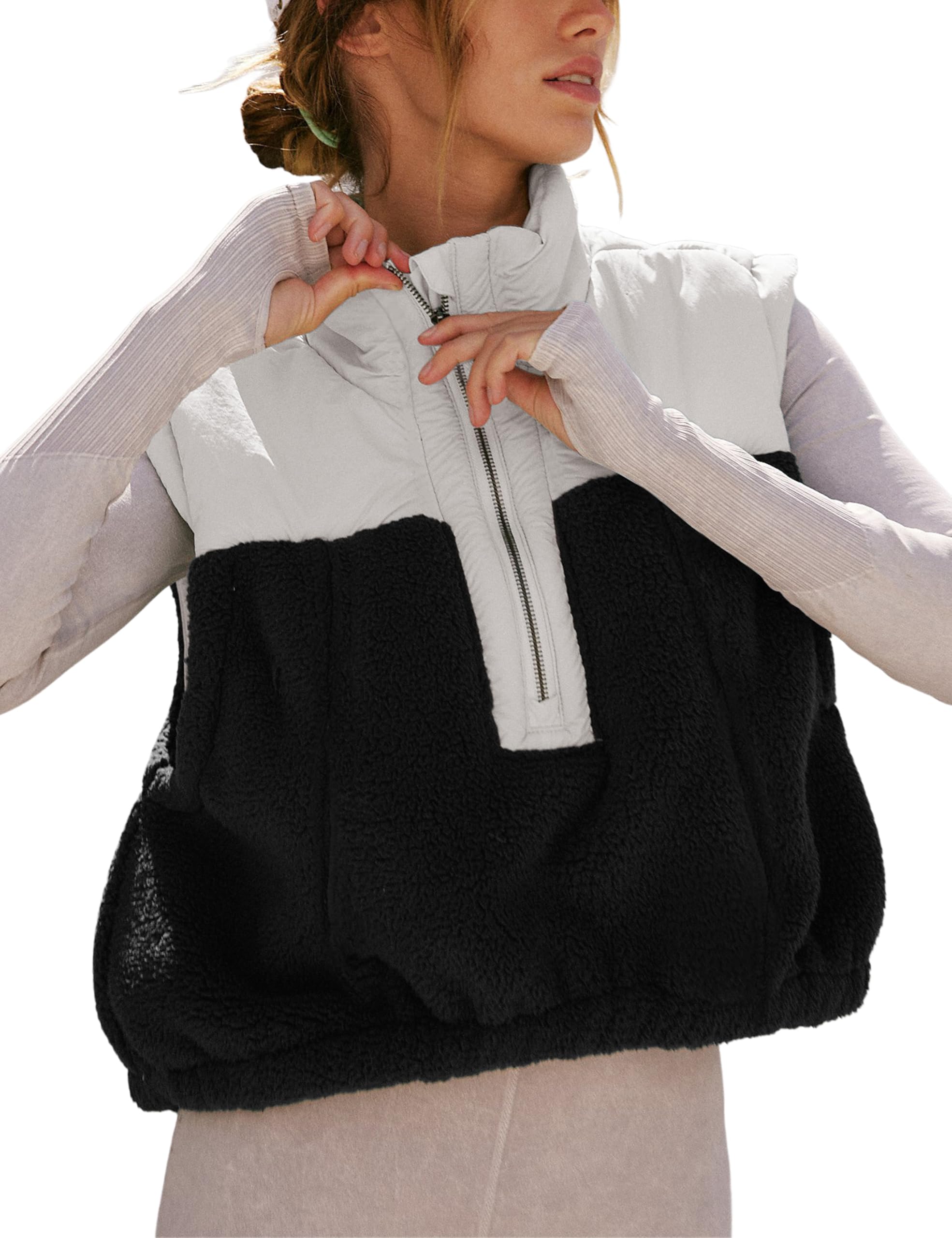 Foto 2 pulgar | Chaleco Yeokou Para Mujer, Forro Polar Sherpa, Corto, Color Negro Cálido, Talla Xl - Venta Internacional.