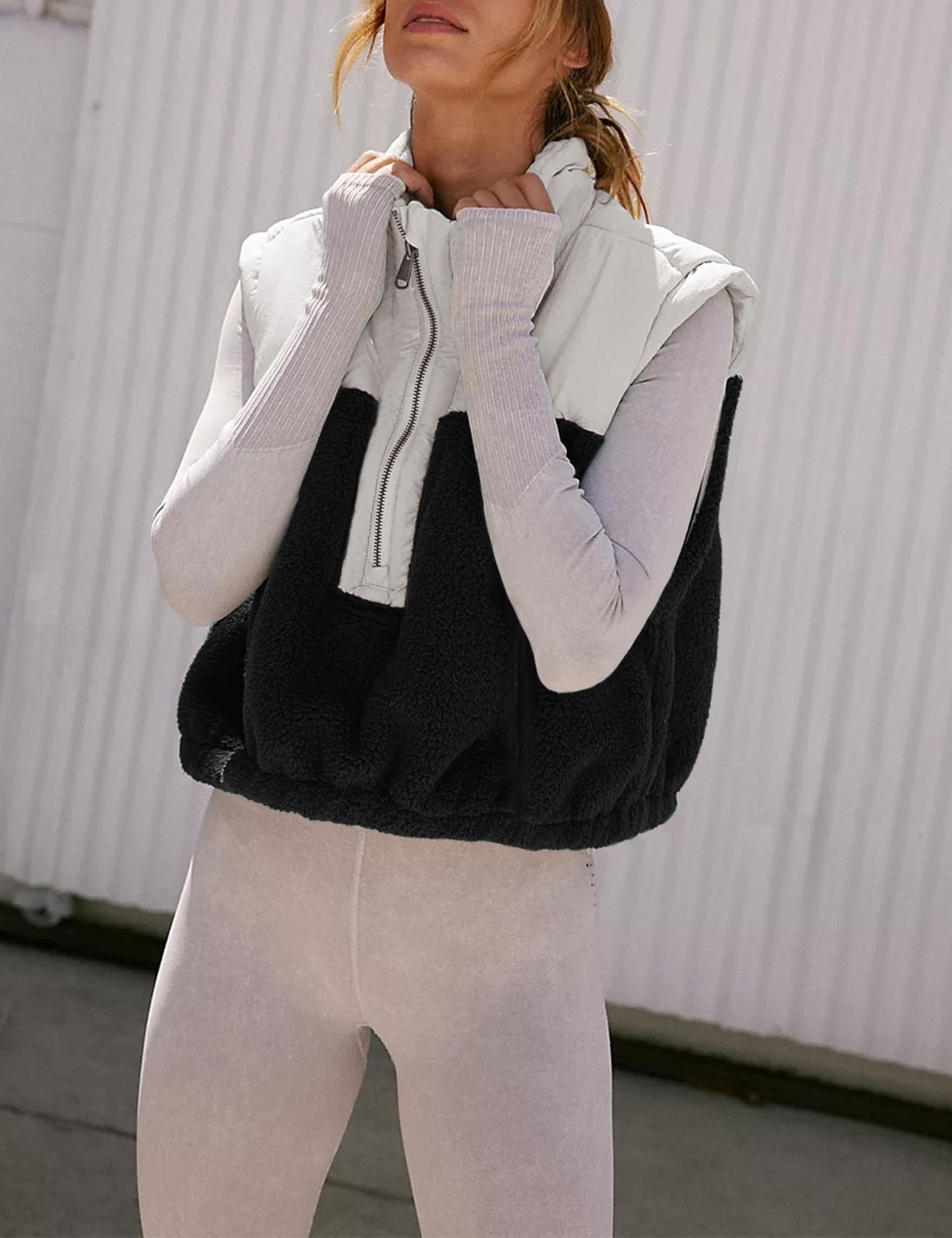 Foto 5 pulgar | Chaleco Yeokou Para Mujer, Forro Polar Sherpa, Corto, Color Negro Cálido, Talla Xl - Venta Internacional.