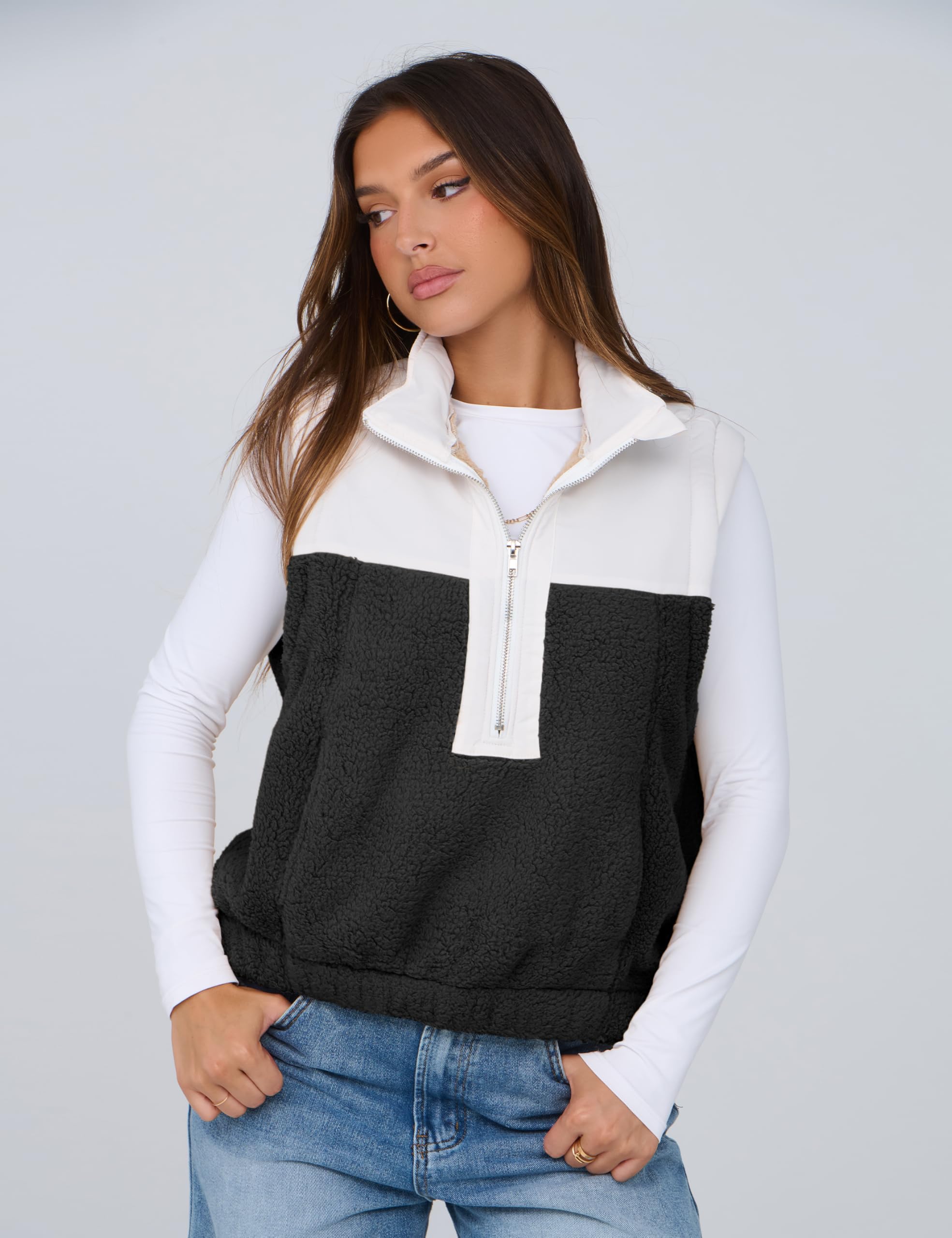 Foto 6 | Chaleco Yeokou Para Mujer, Forro Polar Sherpa, Corto, Color Negro Cálido, Talla Xl - Venta Internacional.