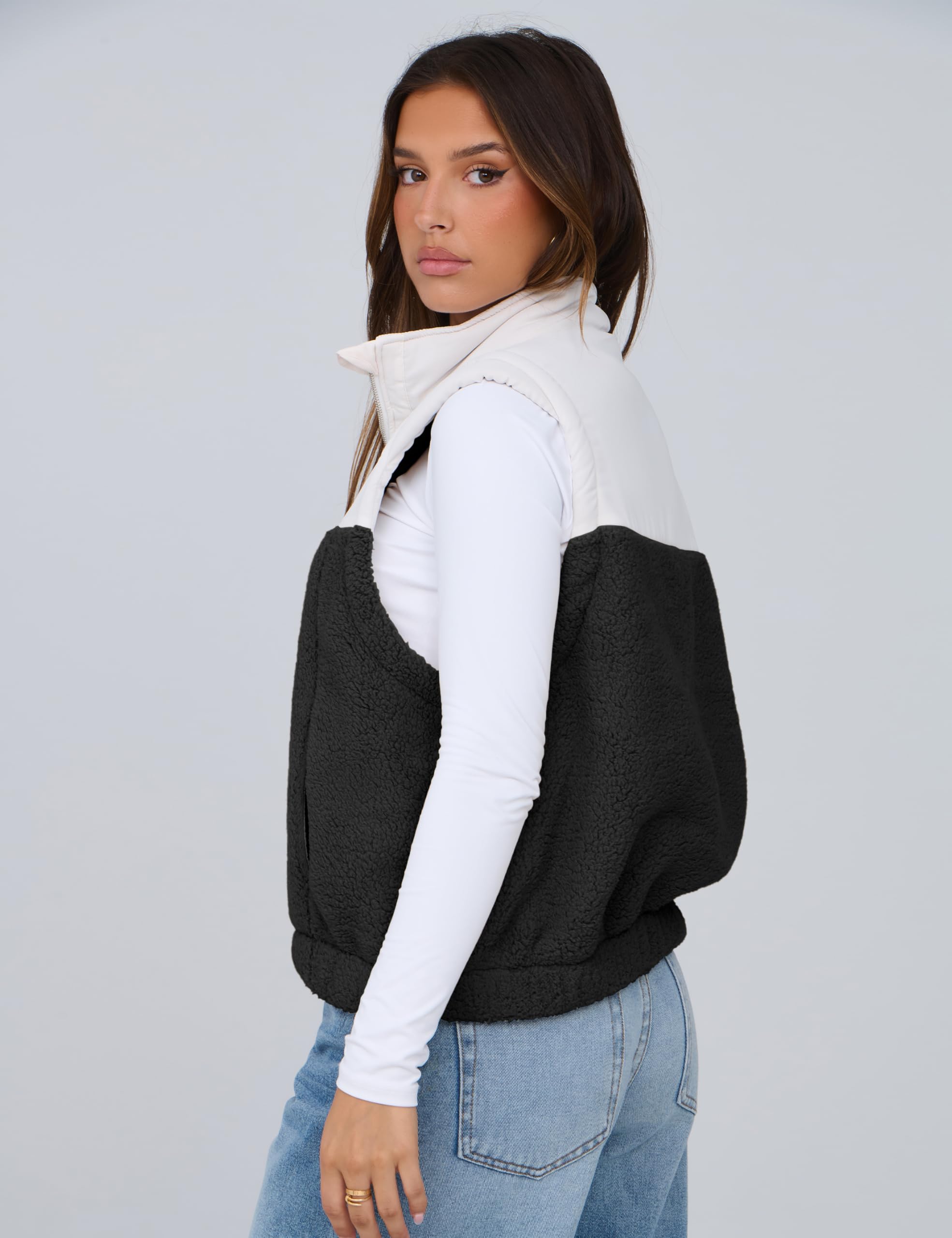 Foto 8 pulgar | Chaleco Yeokou Para Mujer, Forro Polar Sherpa, Corto, Color Negro Cálido, Talla Xl - Venta Internacional.