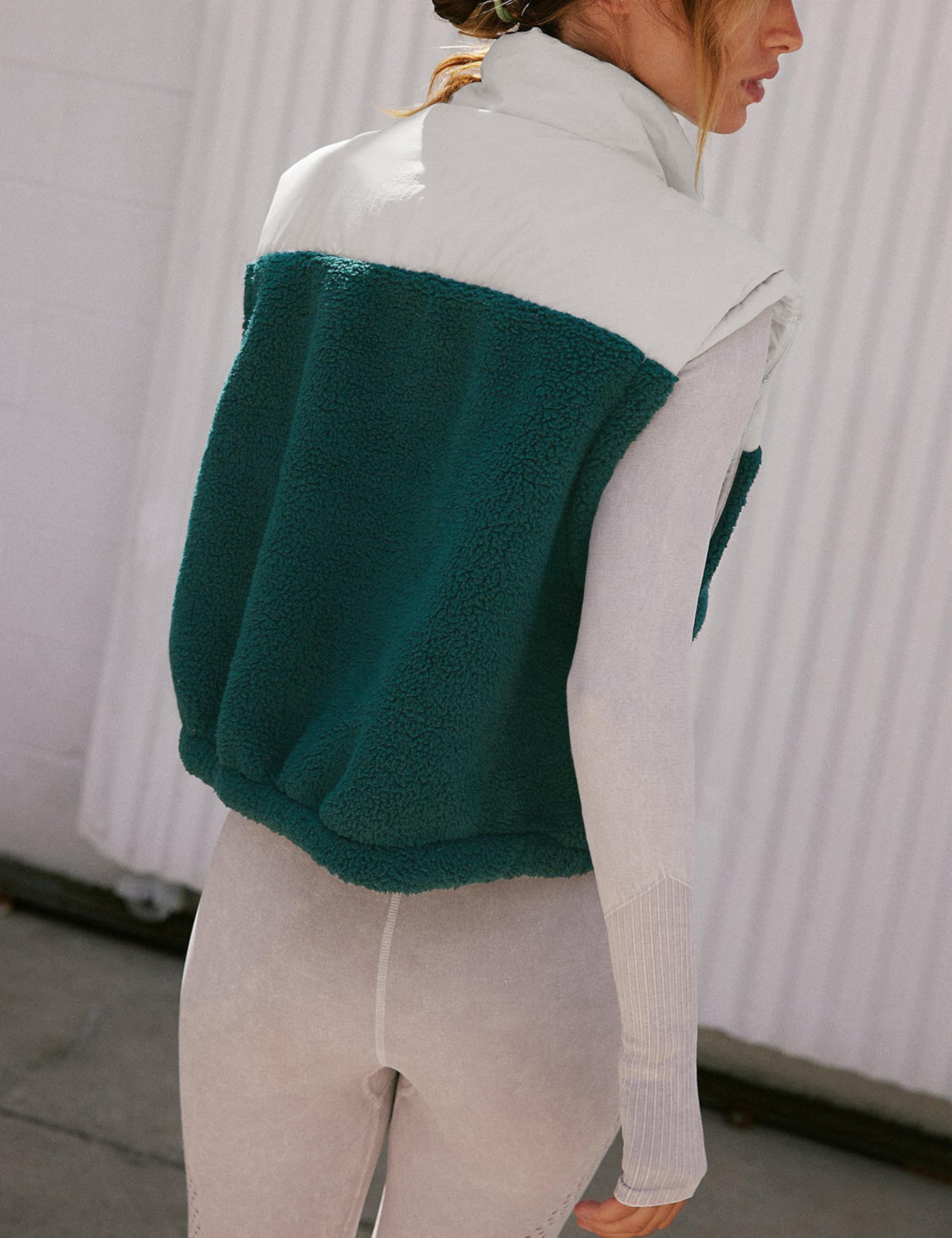 Foto 2 | Chaleco Yeokou Para Mujer, Forro Polar Sherpa, Corto, Cálido, Verde Oscuro, Talla Xl - Venta Internacional.