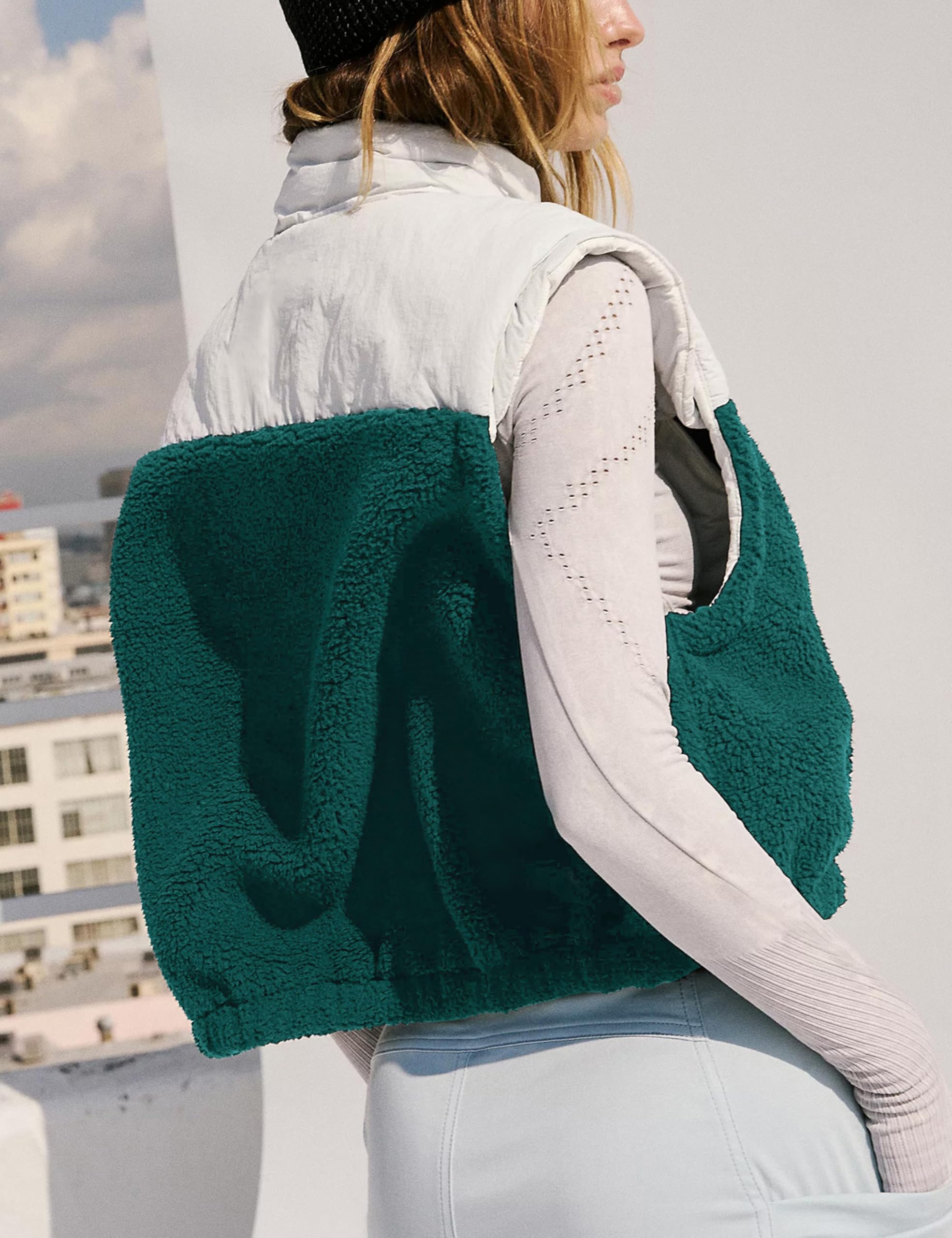 Foto 4 pulgar | Chaleco Yeokou Para Mujer, Forro Polar Sherpa, Corto, Cálido, Verde Oscuro, Talla Xl - Venta Internacional.