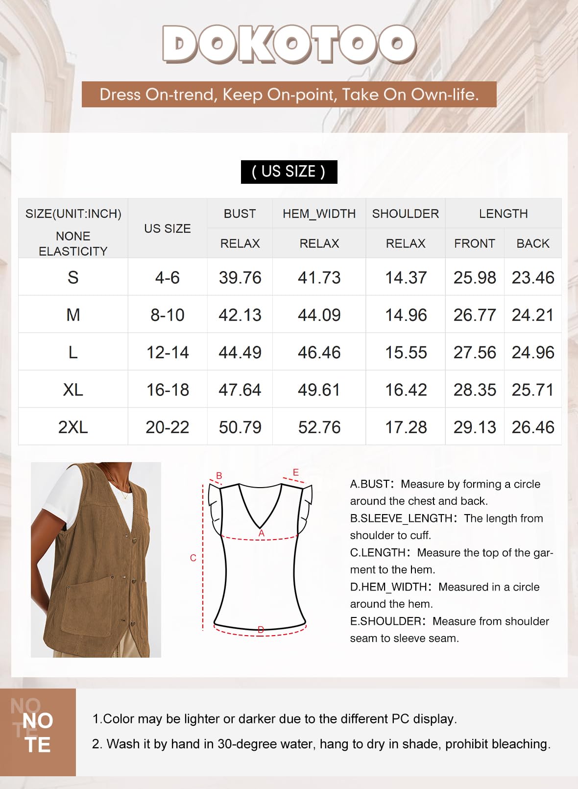Foto 7 pulgar | Chaleco de Pana Vest Dokotoo para Mujer - Venta Internacional