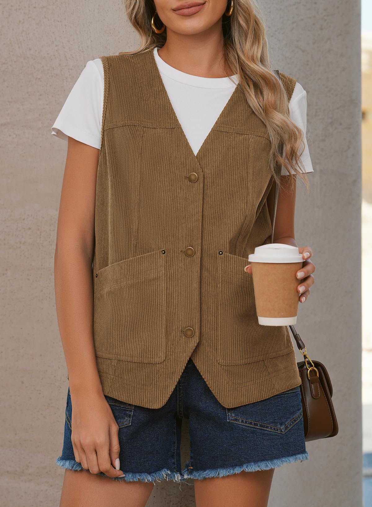 Foto 3 | Chaleco de Pana Dokotoo Café para Mujer - Venta Internacional