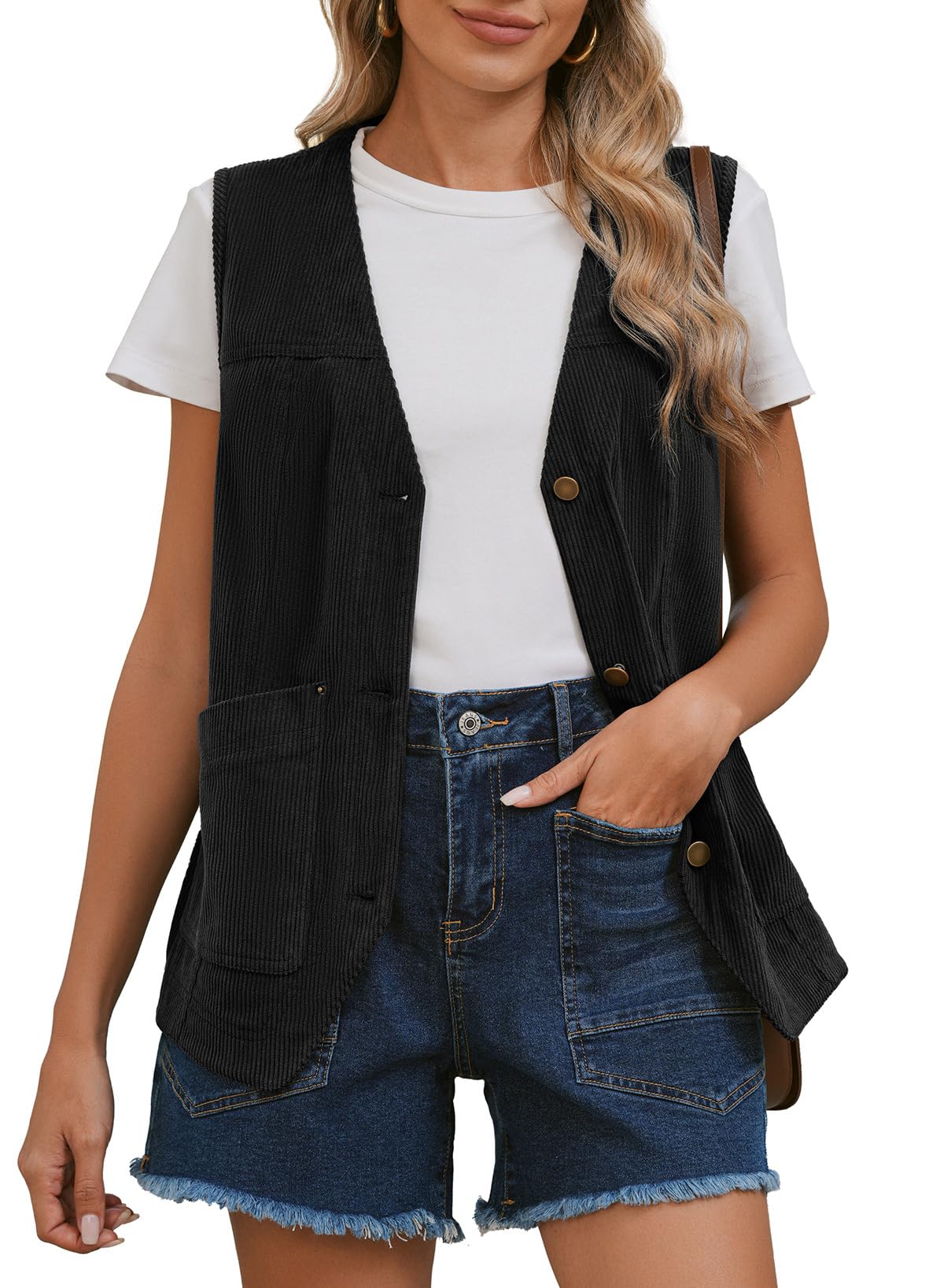 Chaleco Dokotoo para Mujer Pana Negro - Venta Internacional