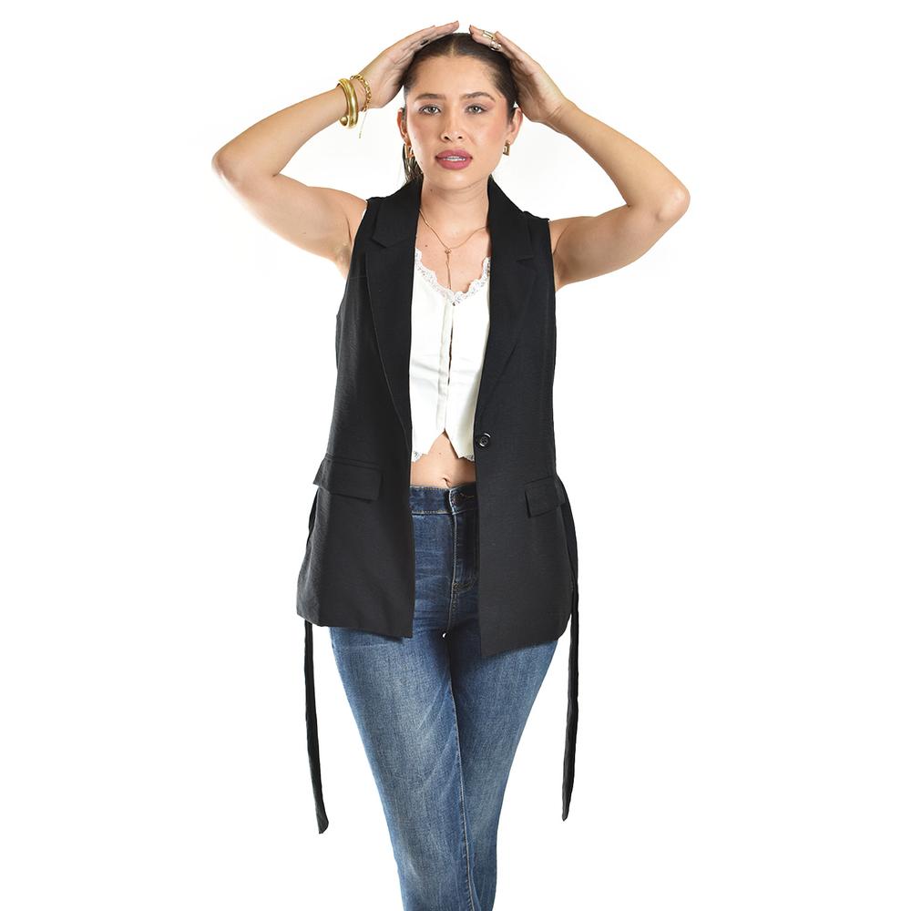 Foto 2 pulgar | Chaleco Elegante Con Cinto Roman Fashion /juvenil, 2557 (negro) Negro