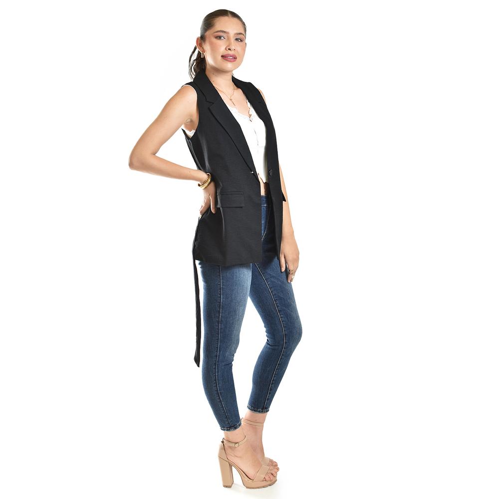 Foto 2 | Chaleco Elegante Con Cinto Roman Fashion /juvenil, 2557 (negro) Negro